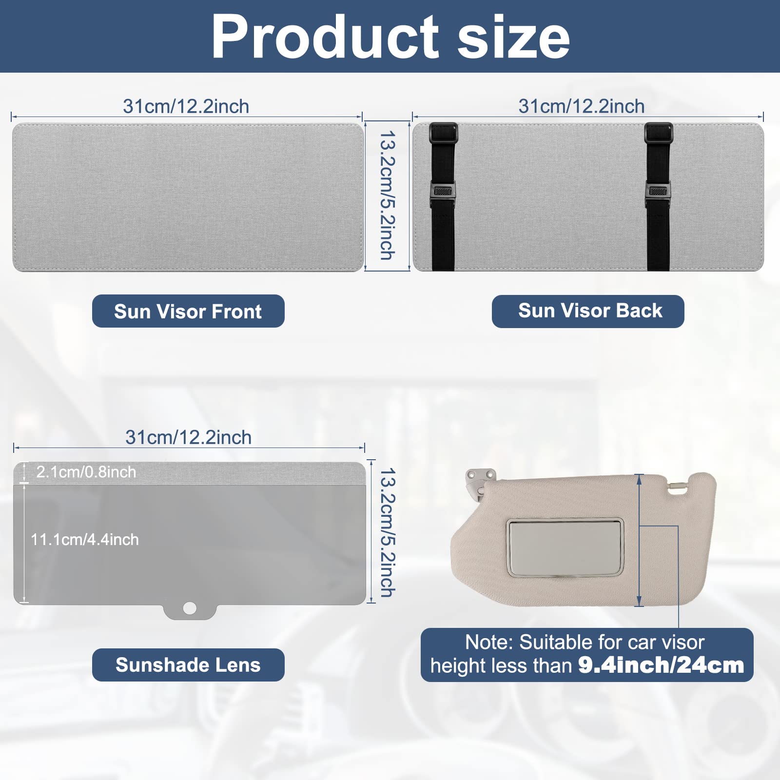 NAZZO Polarized Car Sun Visor Extension - Magnetic Anti-Glare Sunshade, Polycarbonate, Grey, Model: Sun Visor Extender