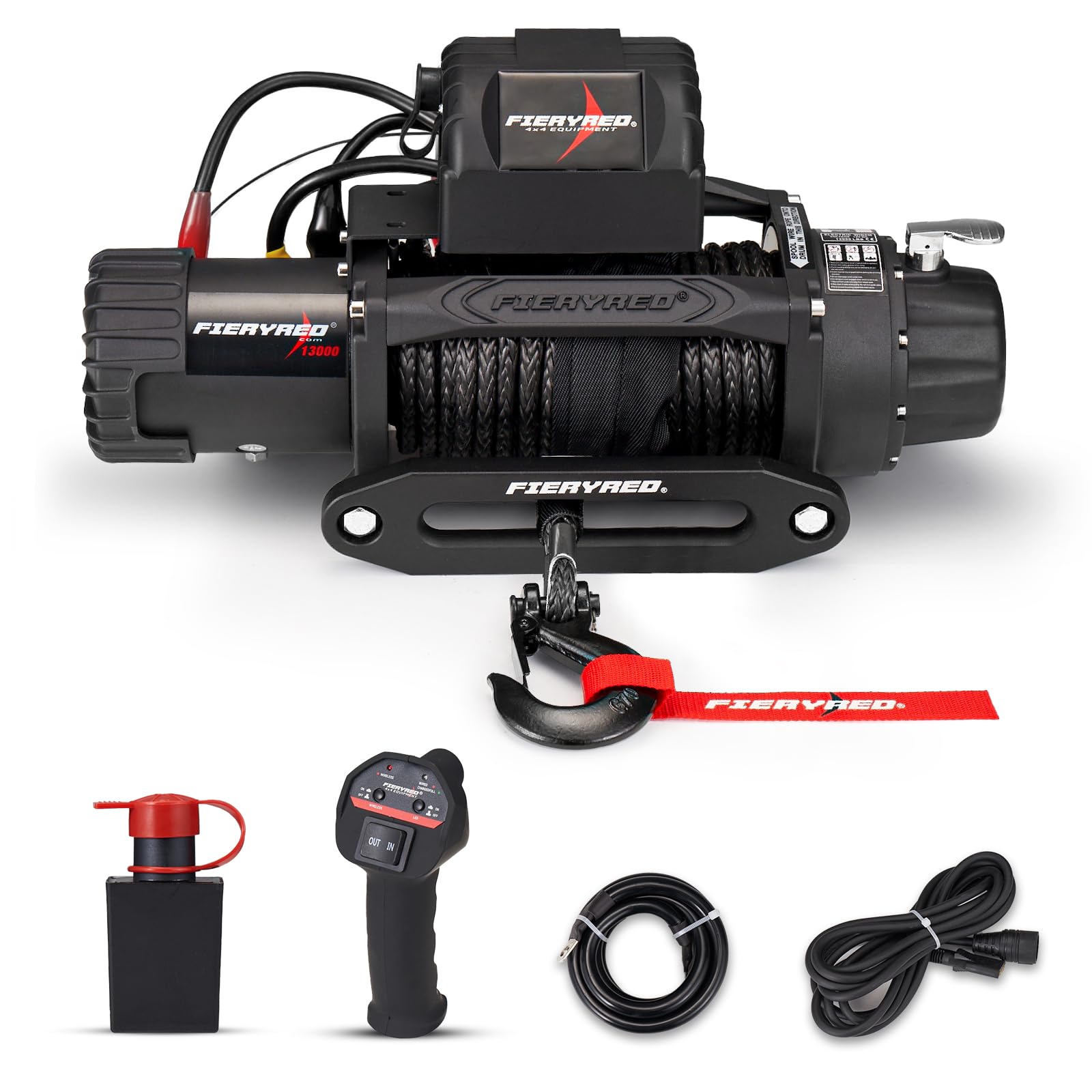 FieryRed Trailer/SUV Winch- 12 V 13000LBS Electric Winch with Synthetic Rope, Wire and Wireless Remote Control, Aluminium Fairle