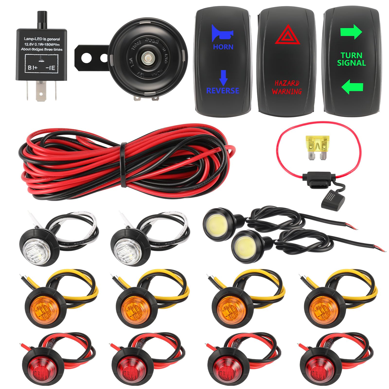 ISINFLASH ATV UTV SXS Turn Signal Horn Kit Street Legal Rocker Switch with LED Lights Hazard Flasher Relay Compatible with Polar