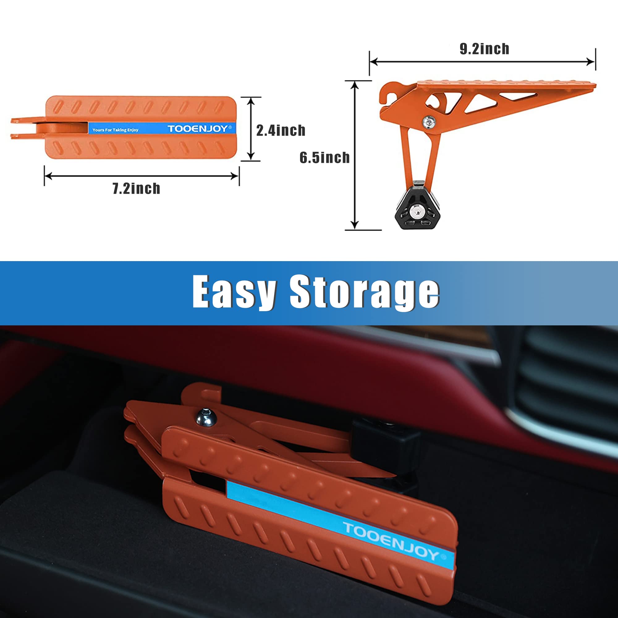 Tooenjoy Universal Fit Car Door Step, Foldable Roof Rack Door Step Up On Door Latch, Both Feet Stand Pedal Ladder, Easy Access To Rooftop For Most Car, Suv, Truck, Max Load 400 Lbs(Orange