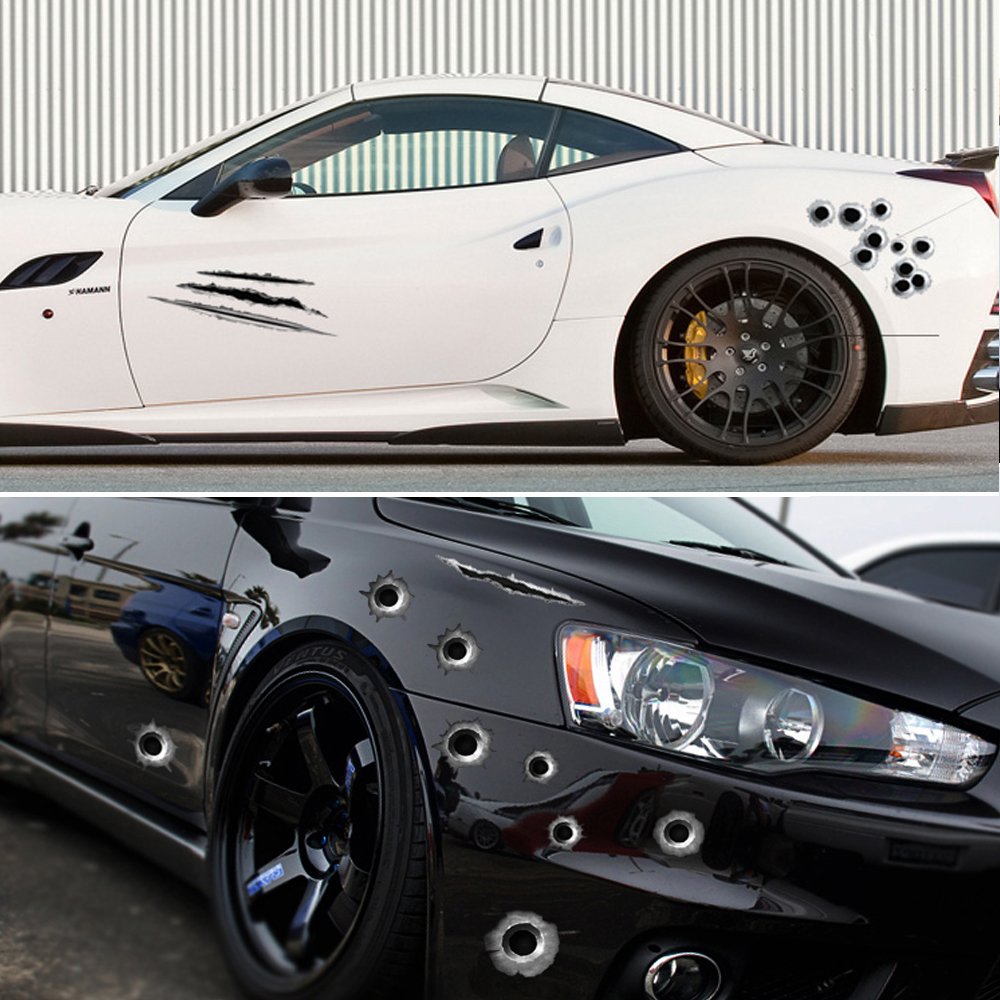 1797 Bullet Holes Stickers Decals Car 3D Fade Funny Lifelike Automotive Tattoo Hood Front Cover Decorations Accessories Waterpro