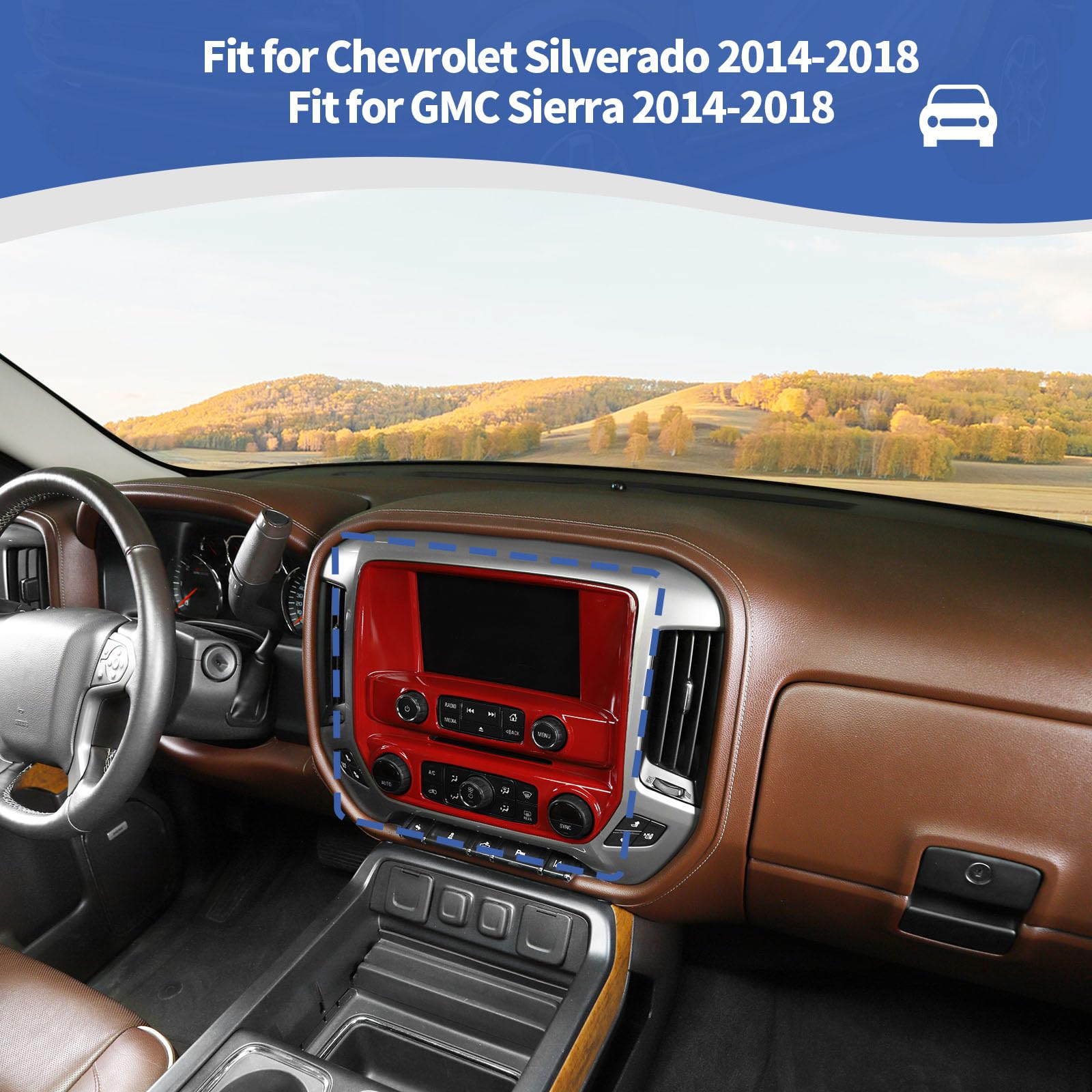 Rt-Tcz For Chevy Silverado Center Dashboard Navigation Panel Trim Cover Red For Chevrolet Silverado Gmc Sierra 2014-2018 Red Int