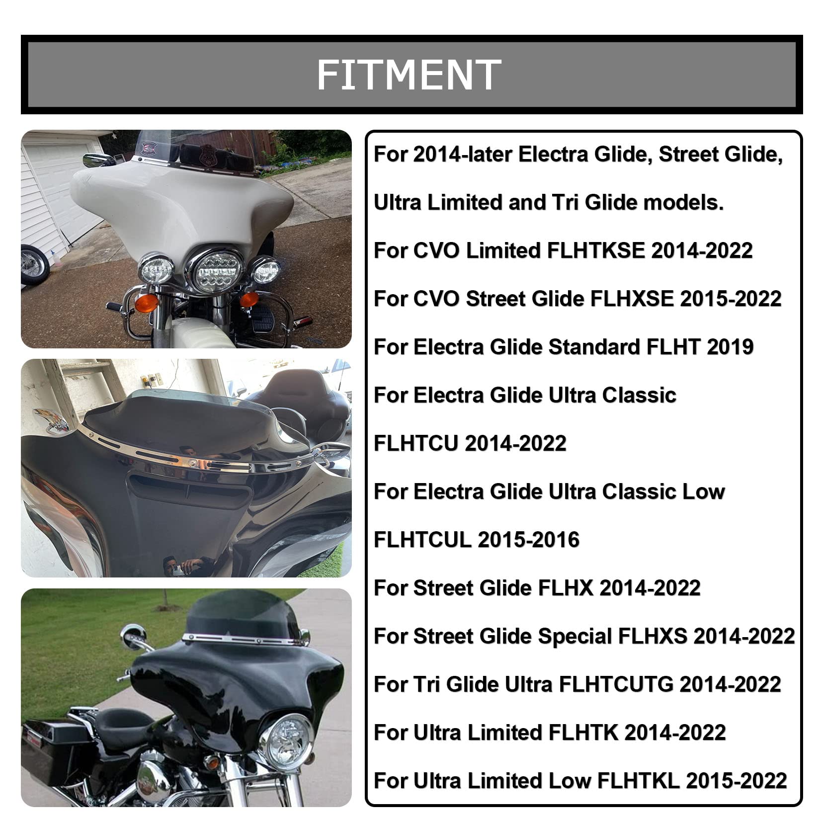 4 Slotted Track Polished Batwing Fairing Windshield Windscreen Trim Molding Clips Accent Parts for Touring Street Glide Electra