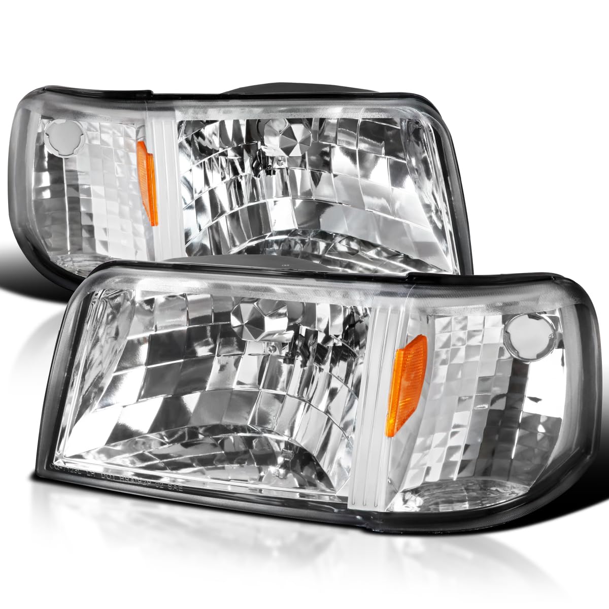 Spec-D Tuning Chrome Housing Clear Lens 1PC Style Headlights Compatible with 1993-1997 Ford Ranger L+R Pair Head Light Lamp Asse