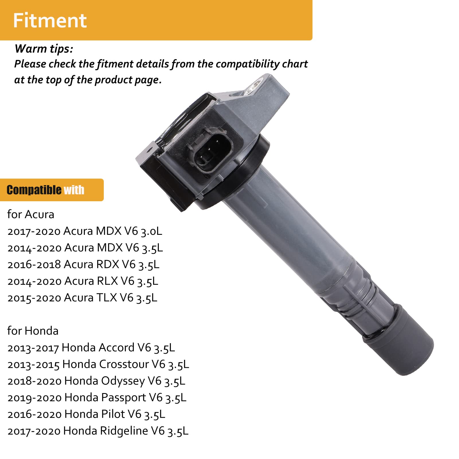 Ignition Coil Pack Compatible With V6 3.5 3.5L 2014 2015 2016 2017 2018 2019 2020 Acura Mdx Rlx Tlx, Honda Accord Pilot Ridgeline Crosstour Odyssey Passport, Uf713 6732316, Set Of 6