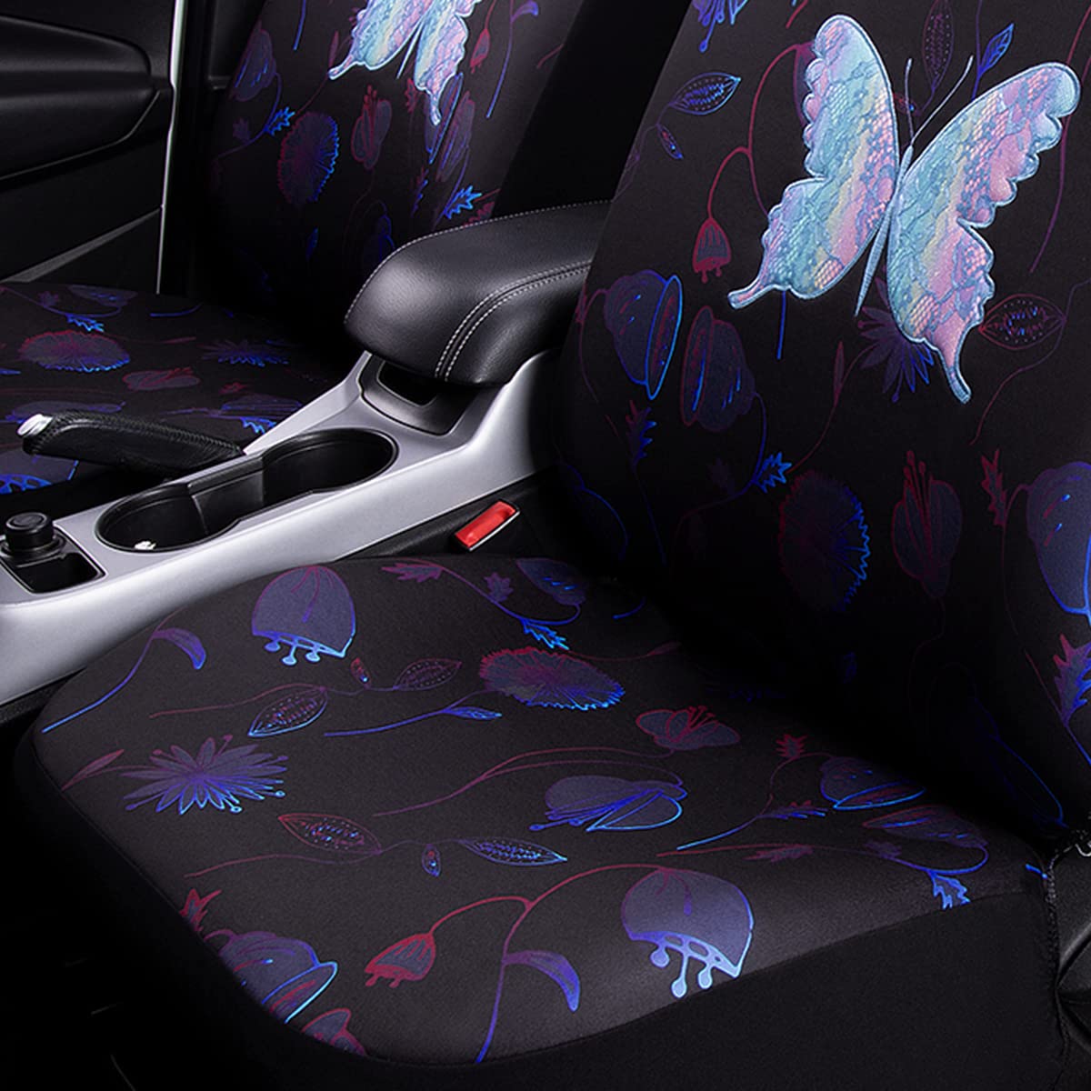 Flying Banner Butterfly Car Seat Covers Ful Set Fashion Universal Lady Woman Female Rear Bench Split Colorized (Muti-Color, Full Set -- Printing & Embriodery)