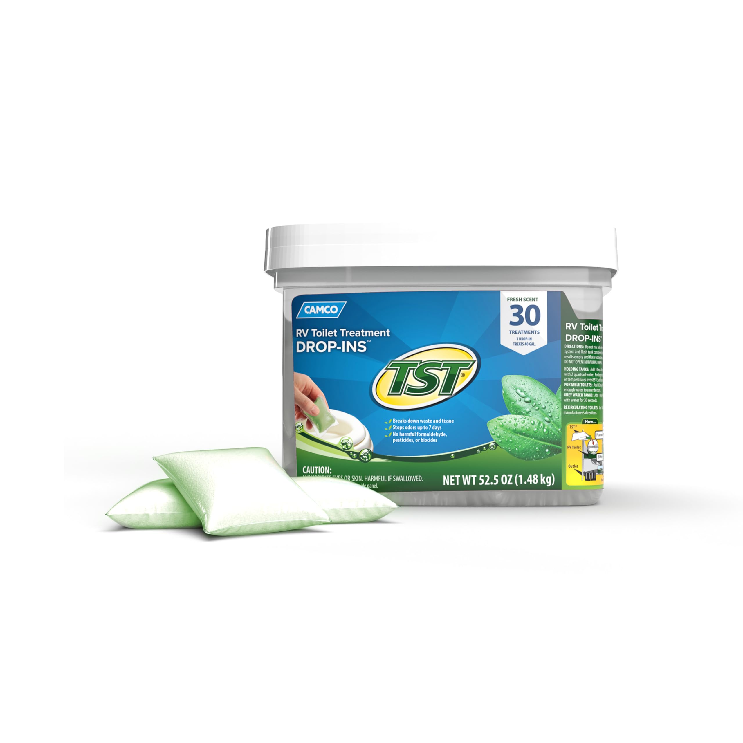Camco Tst Rv Toilet Treatment Drop-Ins - Control Unwanted Odors And Break Down Waste And Tissue - Safe Septic Tank Treatment - F