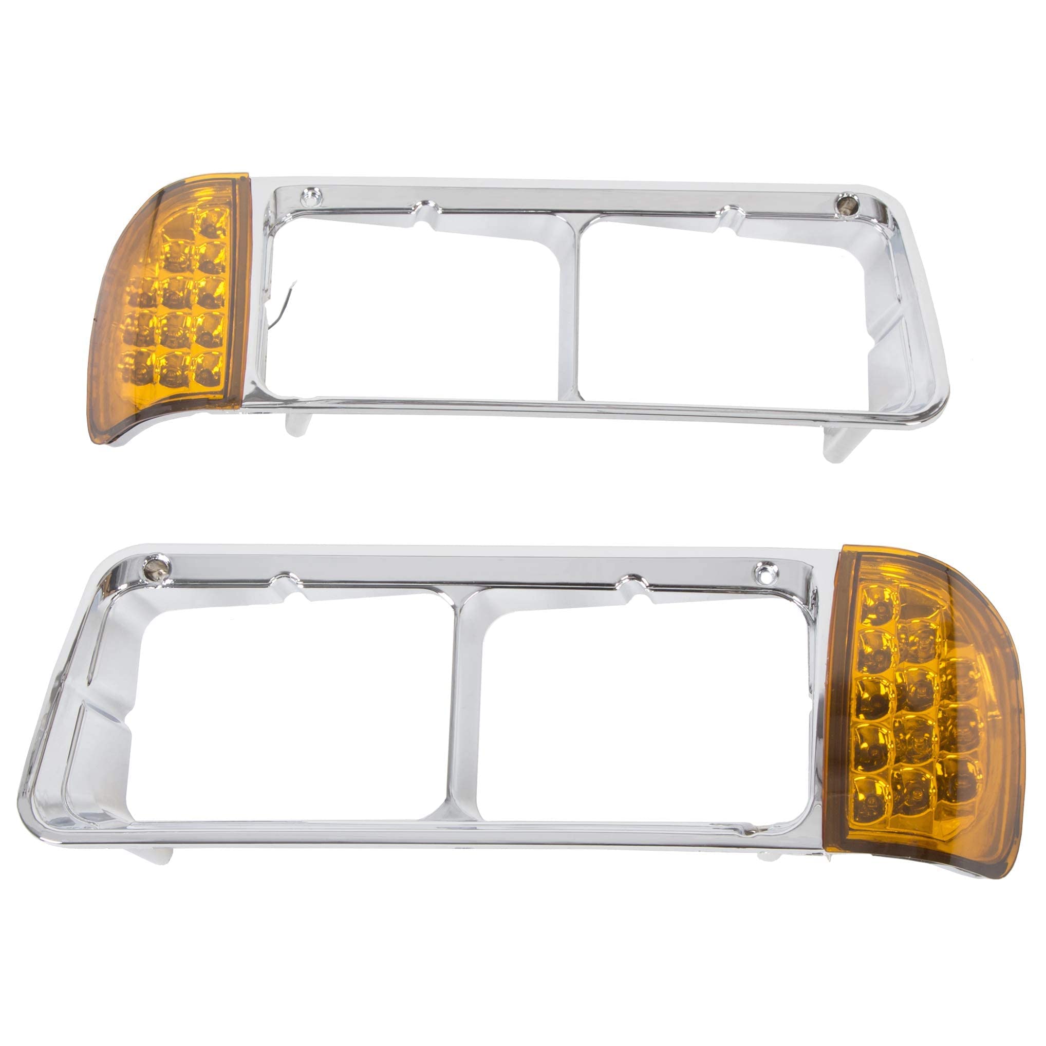 Hecasa Headlight Bezel W/Led Compatible With 1989-2002 Freightliner Fld120 Turn Signal Light Lamp 3 Wires Replacement For A06-20