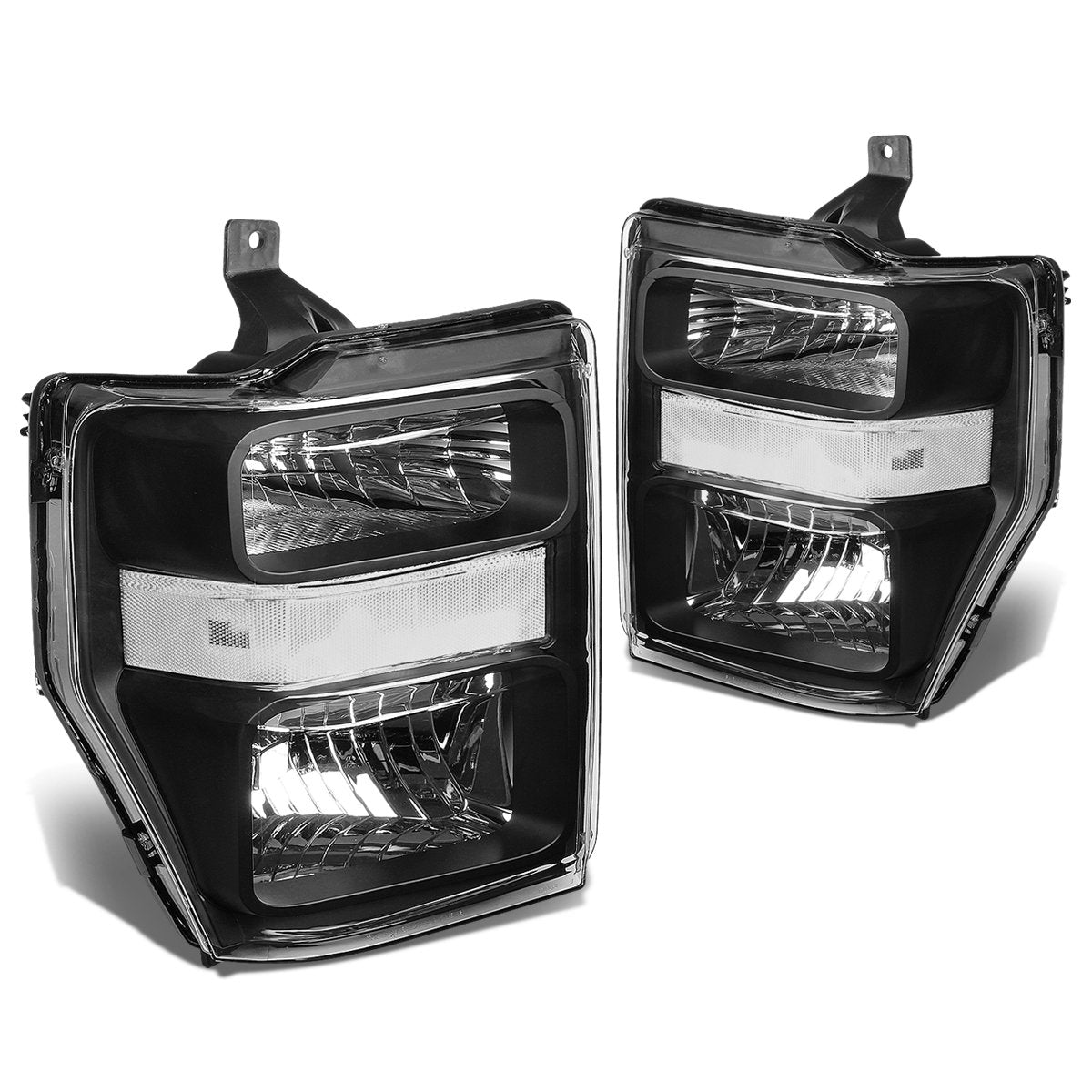 Dna Motoring Hl-Oh-Fsuper08-Bk-Cl1 Black Housing Headlights Replacement Compatible With 08-10 F-250 / F-350 / F-450 / F-550 Supe