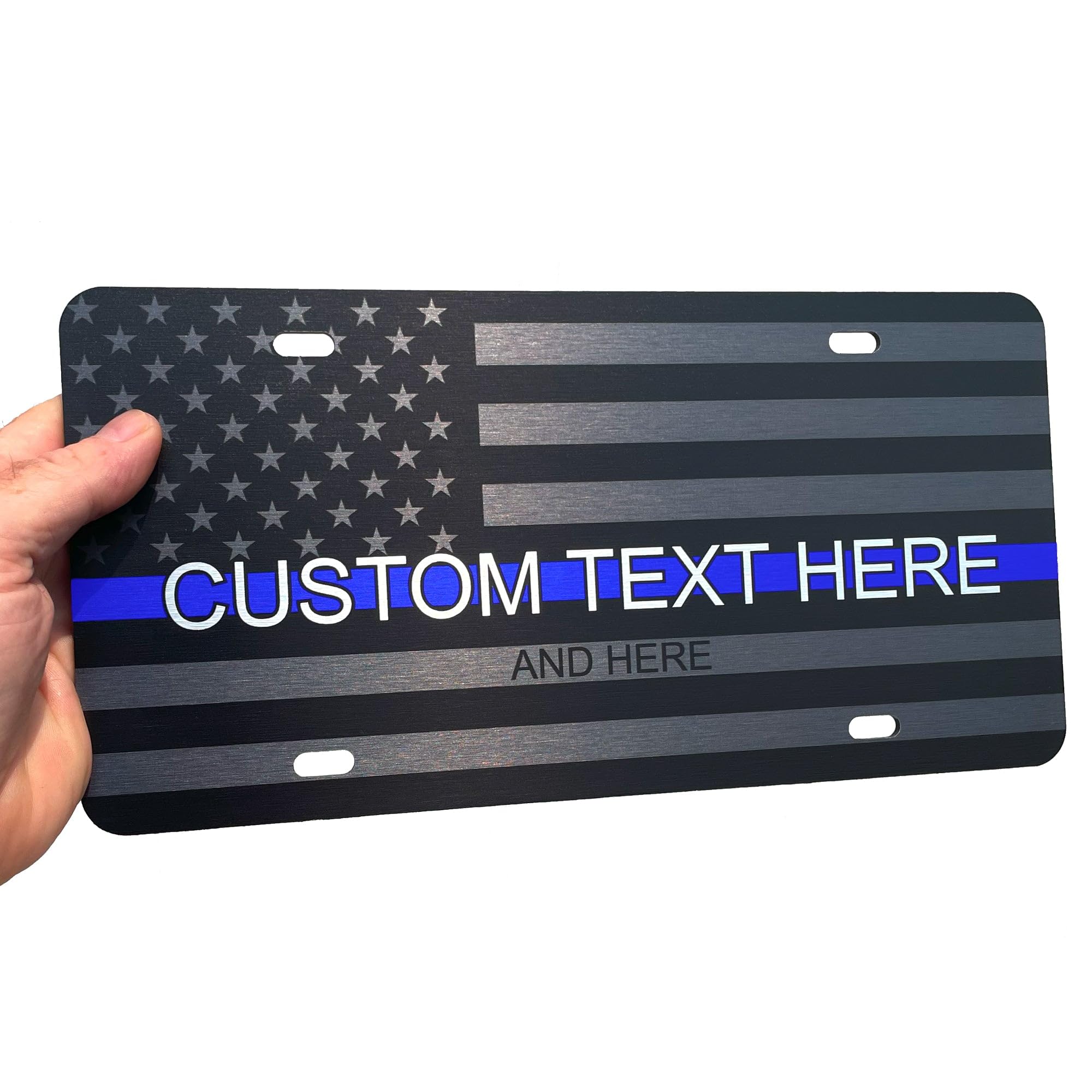 Jass Graphix Custom Thin Blue Line American Flag License Plate - Personalized Tactical American Flag Car Tag