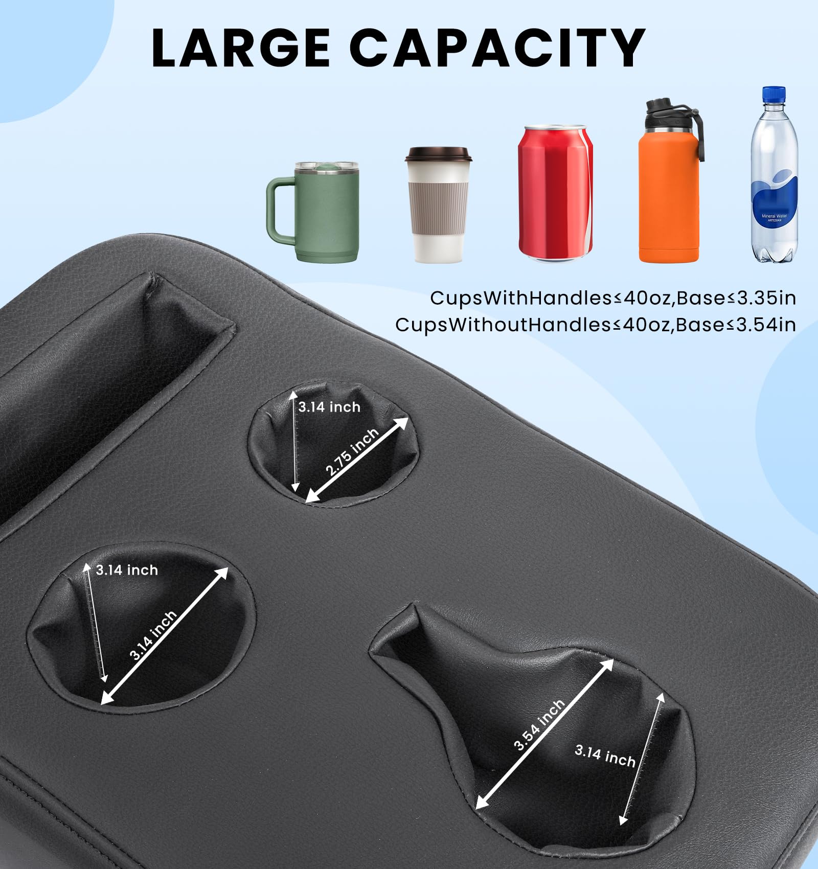 Sinvanho Car Cup Holder, Back Seat Cup Holder for Car, PU Leather Couch Sofa Bed Cup Holder Expander Tray, Boat Tray, Organizer