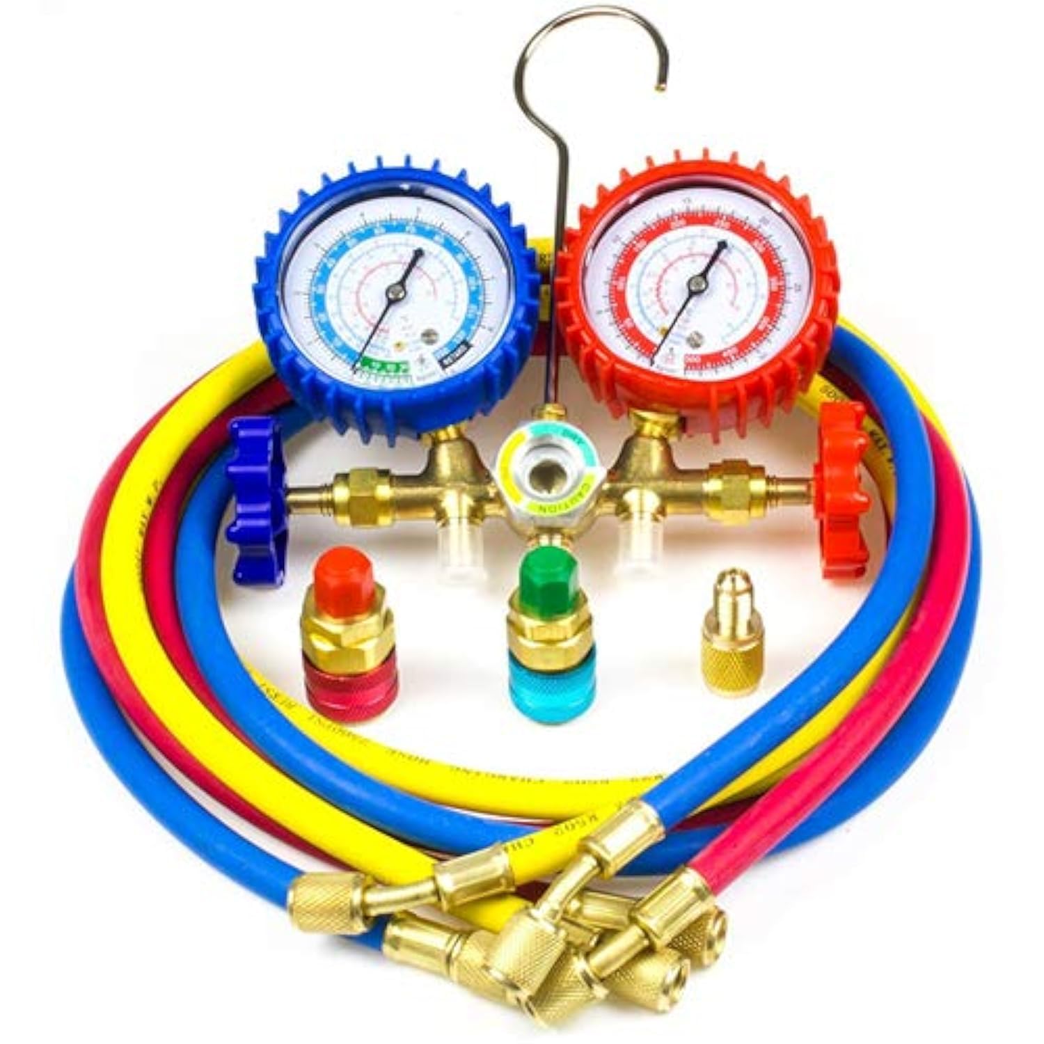 Ziss A/C Diagnostic Manifold Gauge Set for Refrigeration Charging, Fits R12 R22 R134a R502 Refrigerants with Couples, 5FT Hoses,