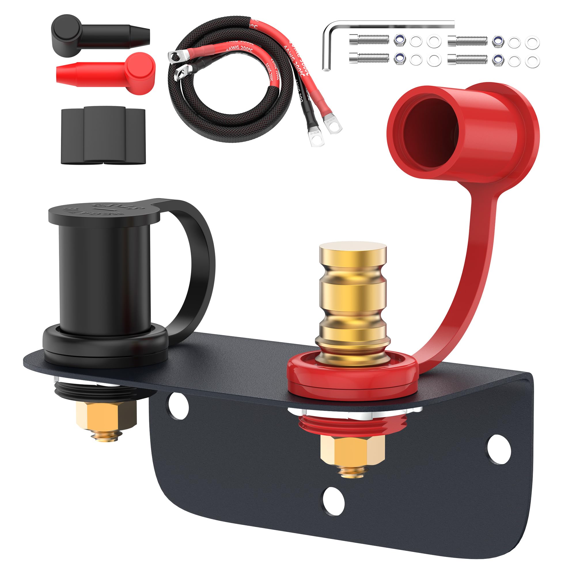 Joinfworld Remote Battery Terminals 3/8' Stud Battery Jump Post With Heavy Duty Mounting Bracket 250A Battery Charging Post Kit Marine Battery Charger Jumper Post For Auto Utv Rv Truck Can-Am