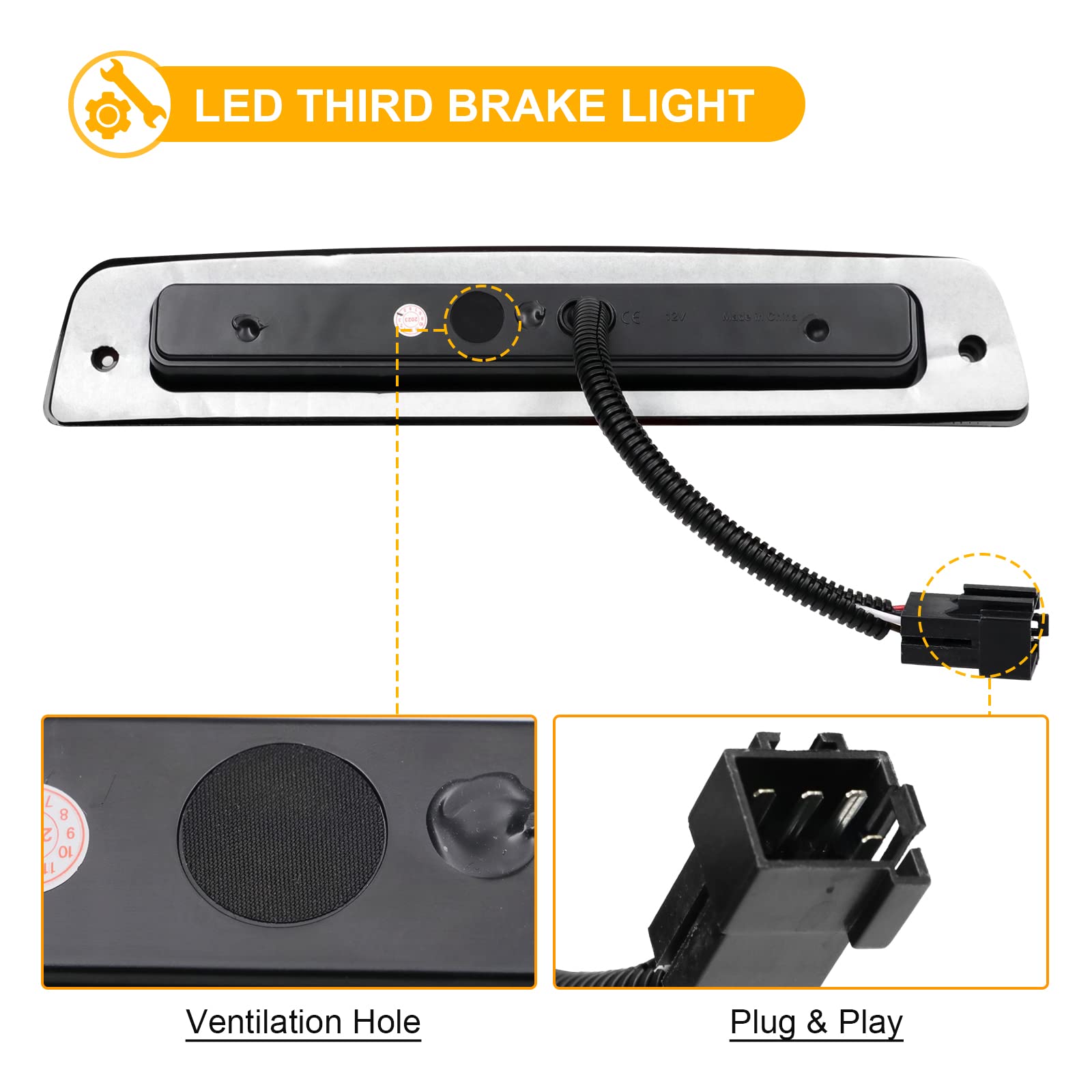 R&F Auto Led Smoked 3Rd Brake Light Replacement For Ram 1500/2500 / 3500 (1994-2001) Pickup Truck Roof Cargo Lights High Mount S