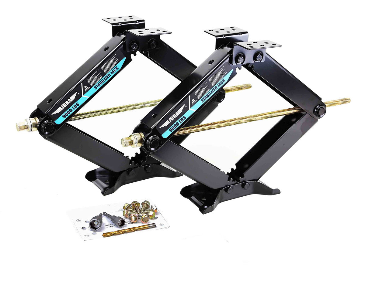 Libra Set 2 Libra True Hd 9000# 24'' Rv Trailer Stabilizer Leveling Scissor Jacks W/Dual Power Drill Sockets & Full Installation