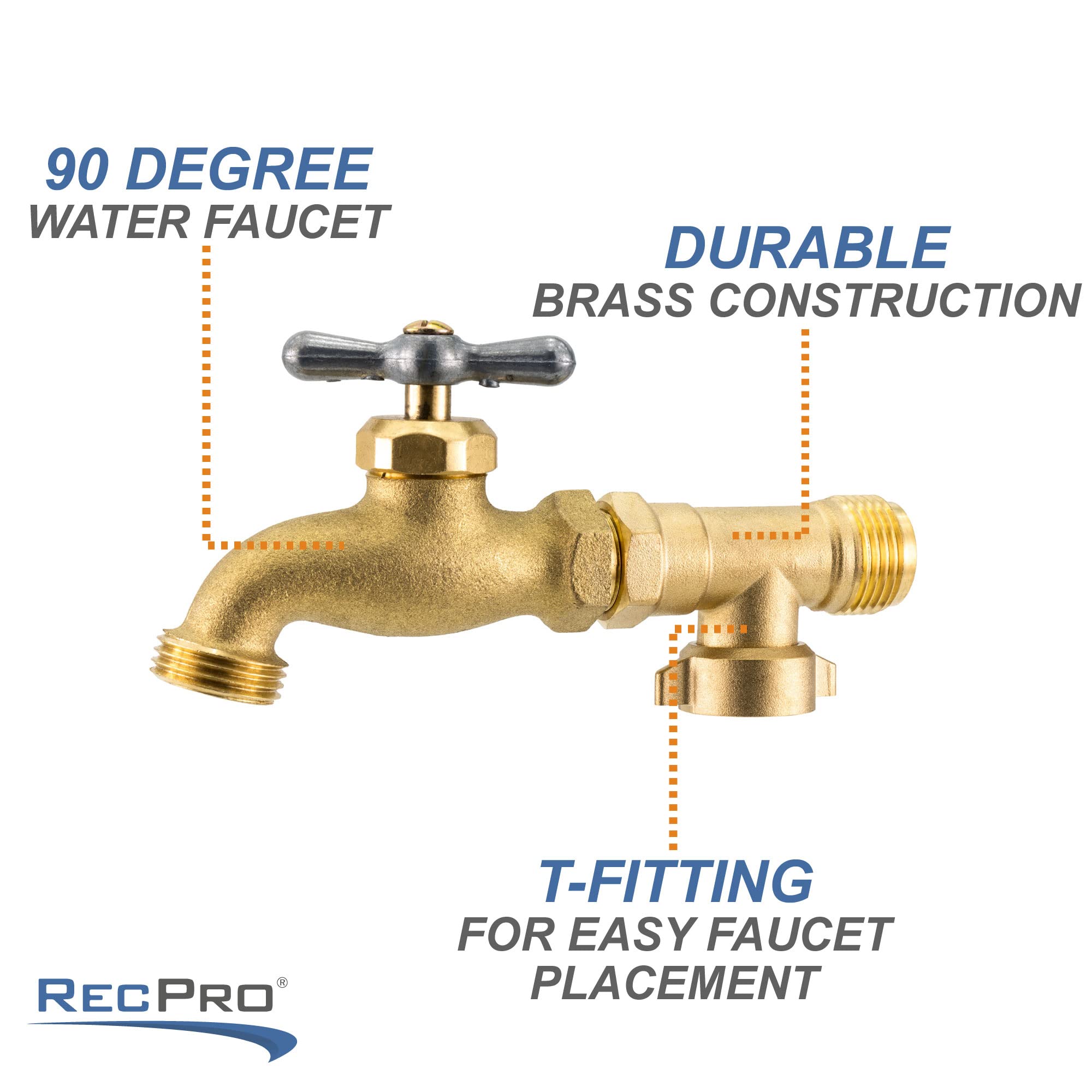 RecPro 90 Degree Water Faucet - Provides Extra Outside Water Source by Connecting to Your RV's Fresh Water Inlet. Brass Construc