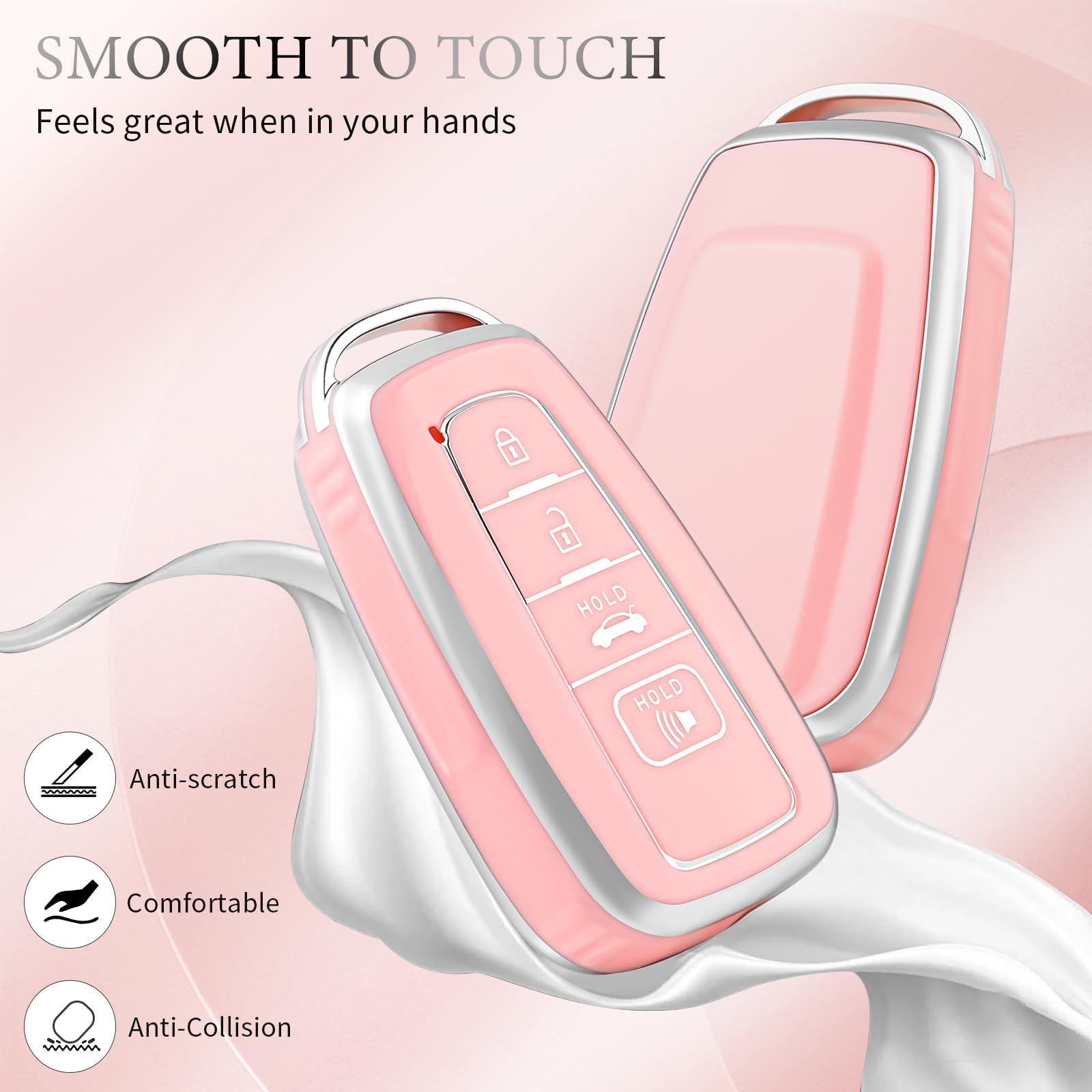 OFFCURVE Toyota Key Fob Cover with Keychain Case Holder for 2018-2022 RAV4 Camry Corolla Avalon C-HR Prius GT86 Highlander Smart