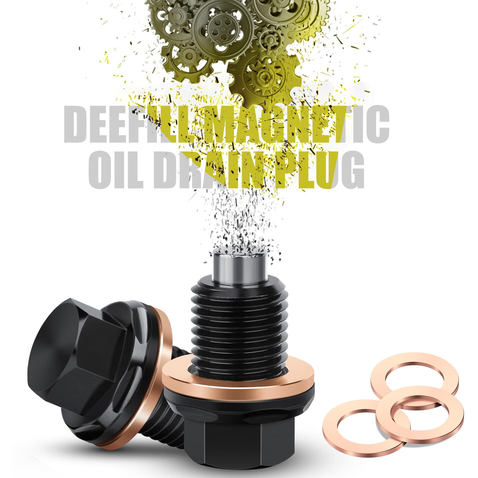 Deefill Oil Drain Plug M12 X 1.25, Magnetic Oil Pan Drain Plug T6 Aviation Aluminum With Crush Washer Gaskets Compatible With To