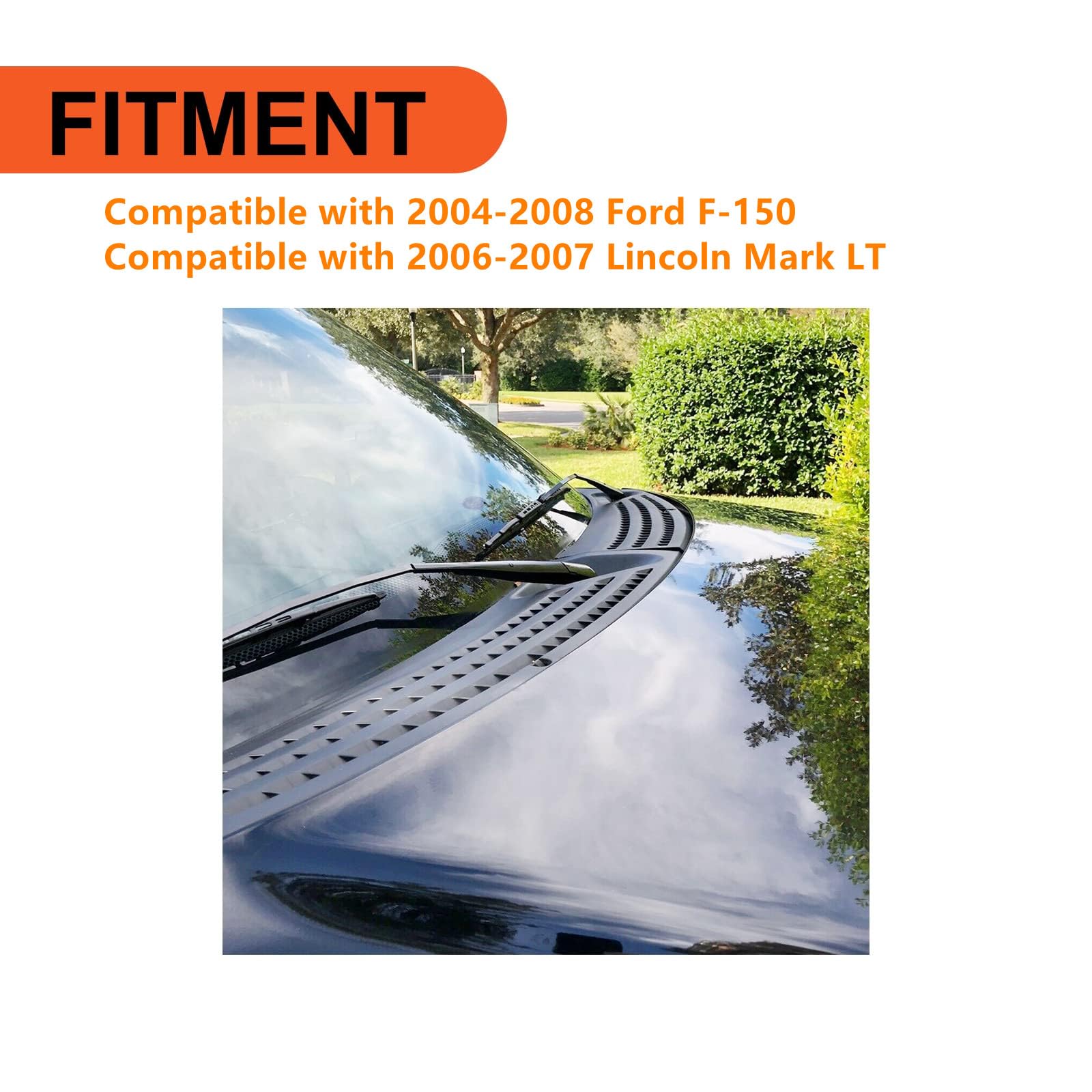 Ecotric Windshield Wiper Cowl Cover Panel Compatible With 2004-2008 Ford F150 2006-2007 Lincoln Mark Lt Outer Window Wiper Cowl Grille Replacement For 4L3Z-15022A69-Aa & 4L3Z-15022A68-Ba