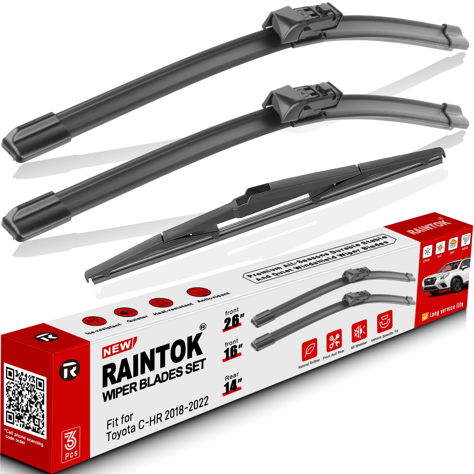Raintok Windshield Wiper Blades Replacement For Toyota Chr C-Hr 2018 2019 2020 2021 Original Factory Quality Front Rear Wipers B