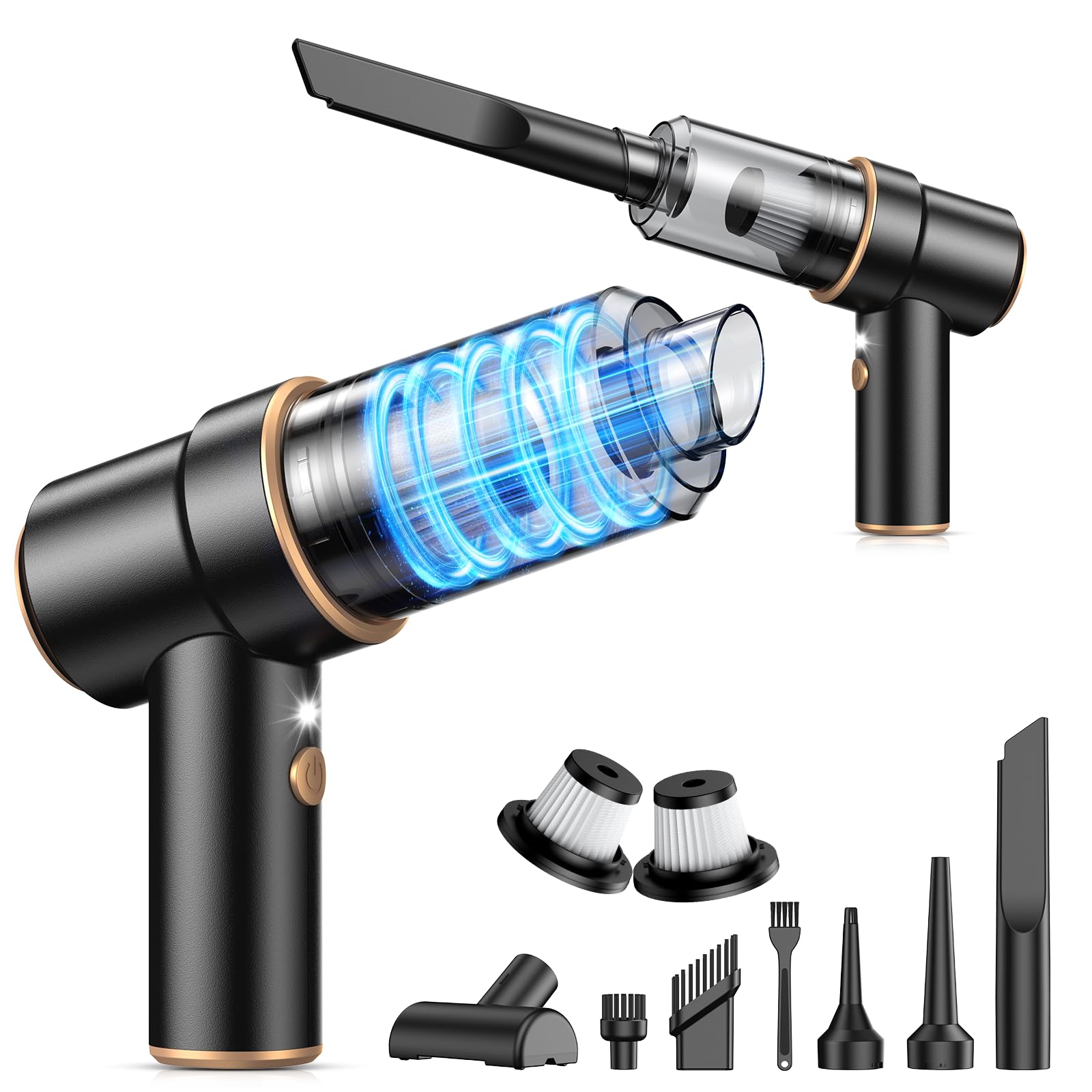 KMM Handheld Car Vacuum Portable Cordless 12000PA, 2 in 1 Handheld Vacuum Cleaner and Air Duster with Multi-Nozzles and LED Ligh