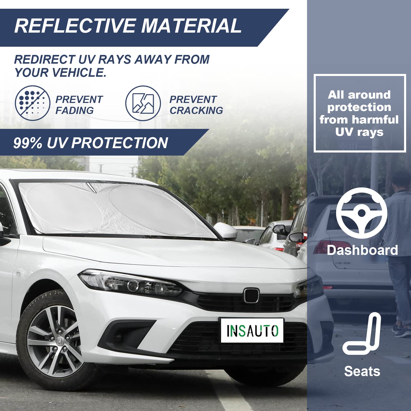 Insauto Windshield Sun Shades Compatible With Honda Civic Accord, Front Window Sunshade For Windshield Cover Foldable Sun Visor