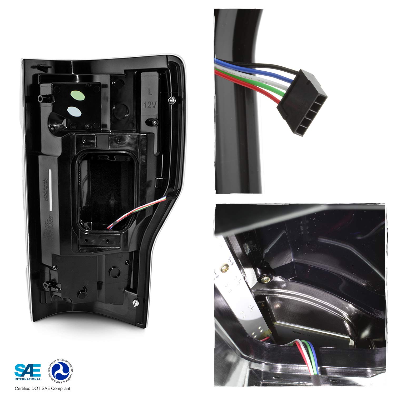 Akkon - Fits 17-19 Ford F250 F350 F450 Super Duty Led Stripe Tube Bar [Blind Spot Monitor] Black Tail Lights Left+Right Pair