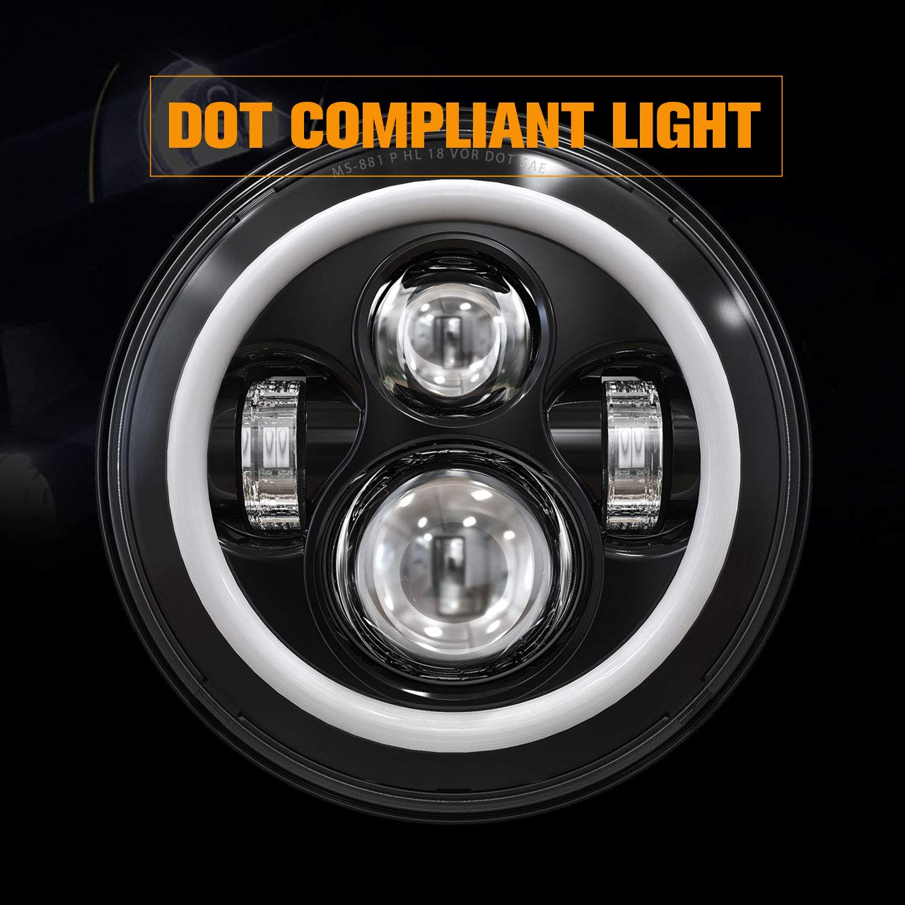 GXENOGO 7 LED Halo Headlights with Amber White DRL, Compatible with 2007-2017 Jeep Wrangler JK JKU, Black - 1 Pair Replacement