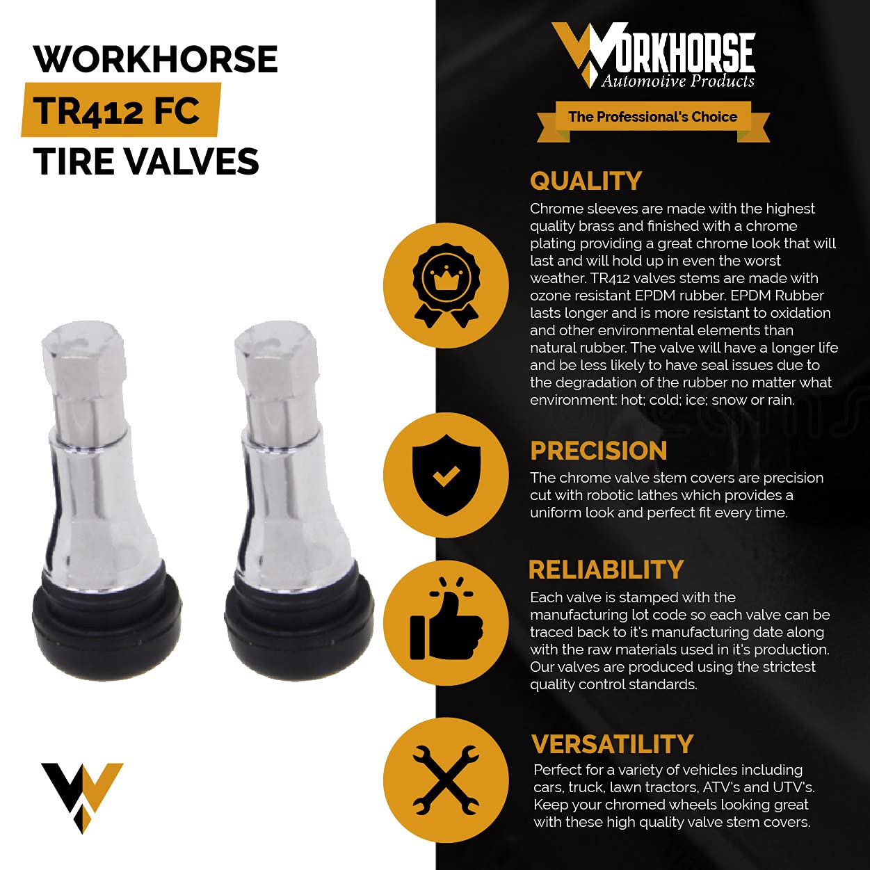 Workhorse Automotive Tr412 With Full Chrome Sleeve Passenger Tire Valves | Replacement Valve Stems Chrome Pack Of 4