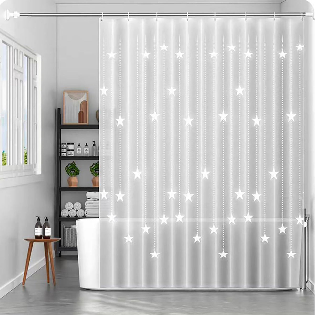 Lqfmehot Peva Shower Curtain Liner,White Pentagram 5G Shower Liners With 12 Rustproof Metal Grommets And Weighted Magnets, Waterproof Duty Shower Curtains For Shower Bathroom 72 X 72