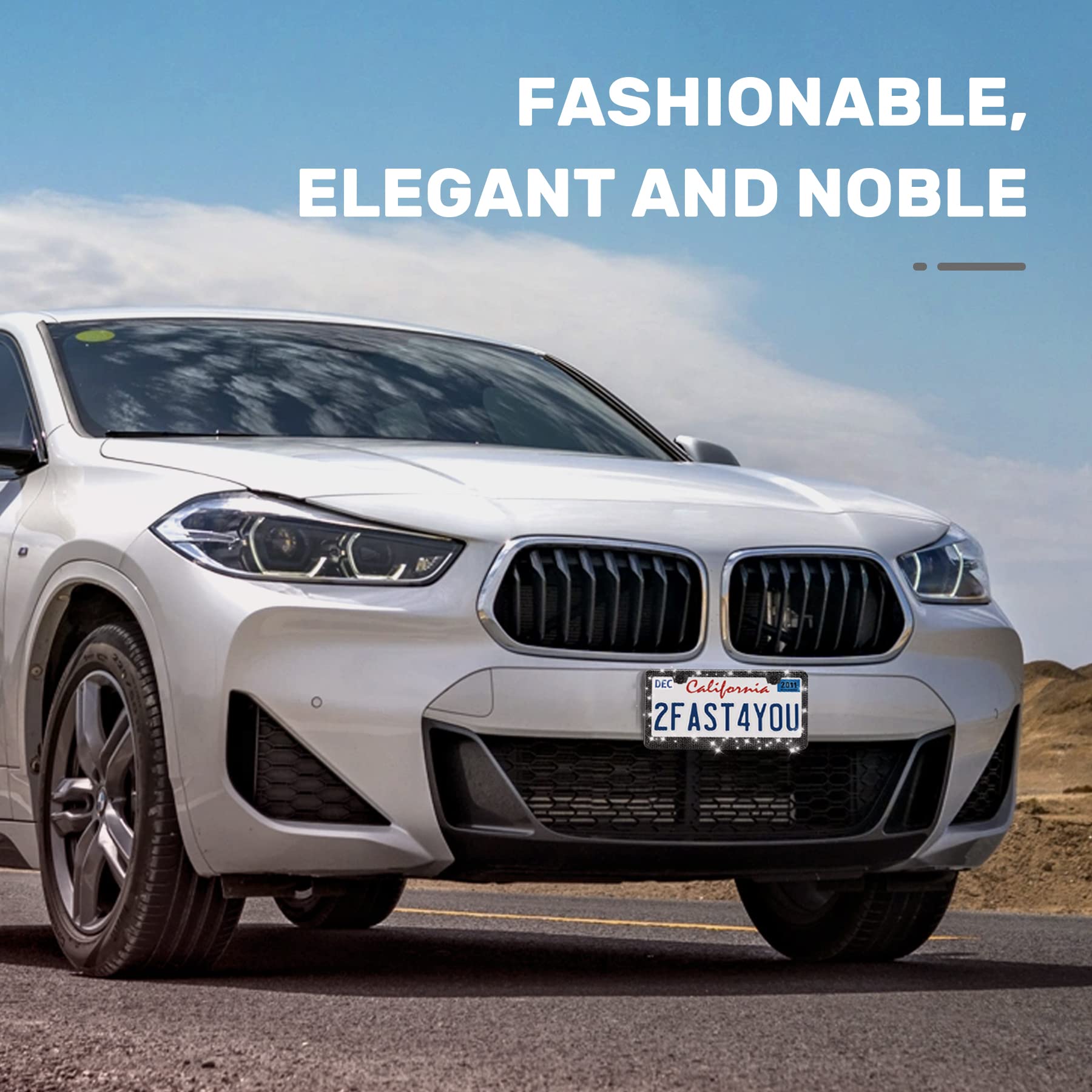 Quanqiufei 1 Pack Bling License Plate Frames, Sparkly Rhinestone Diamond Car License Plate Cover For Women, Stainless Steel Car