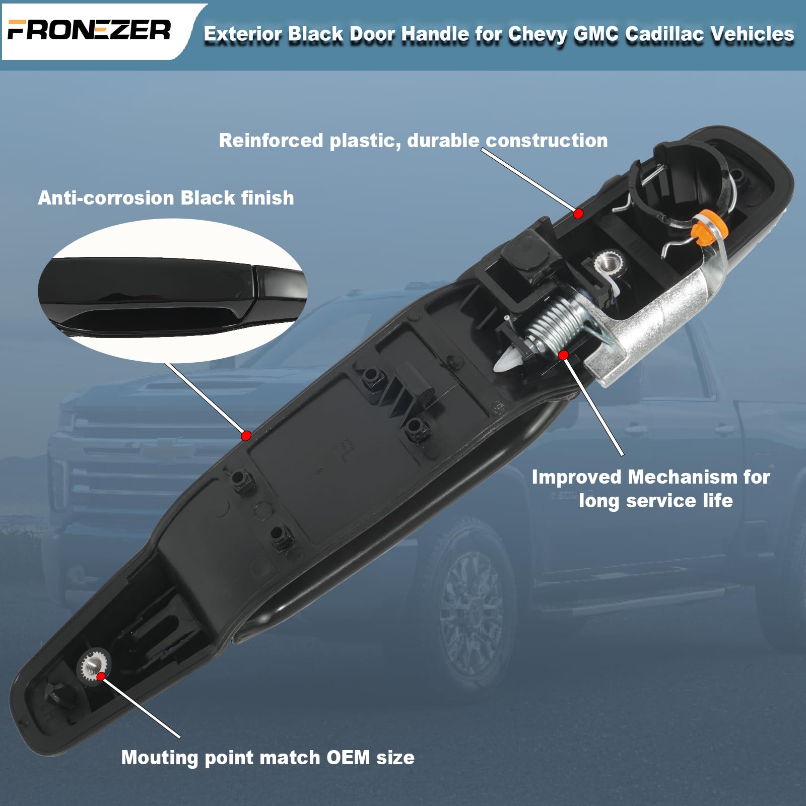 Fronezer Exterior Door Handle, 4Pcs Black Front Rear Driver Passenger Compatible With 2007-2014 Chevy Silverado Suburban Avalanche Tahoe, Gmc Sierra Yukon, Cadillac Escalade Replace 20828258 22738721