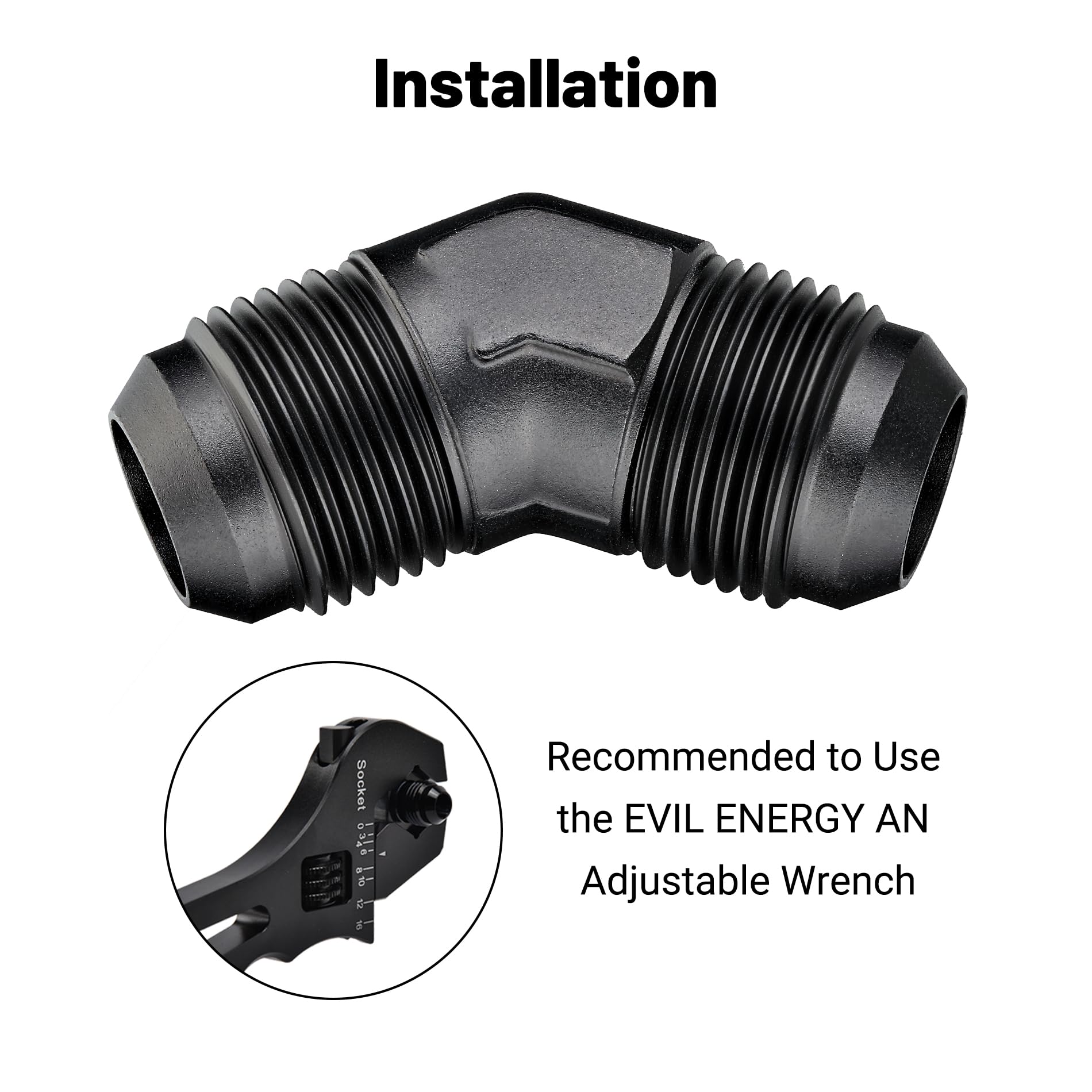 EVIL ENERGY 12AN Male to Male Flare 45 Degree Union Coupler Fitting Coupling Aluminum Black