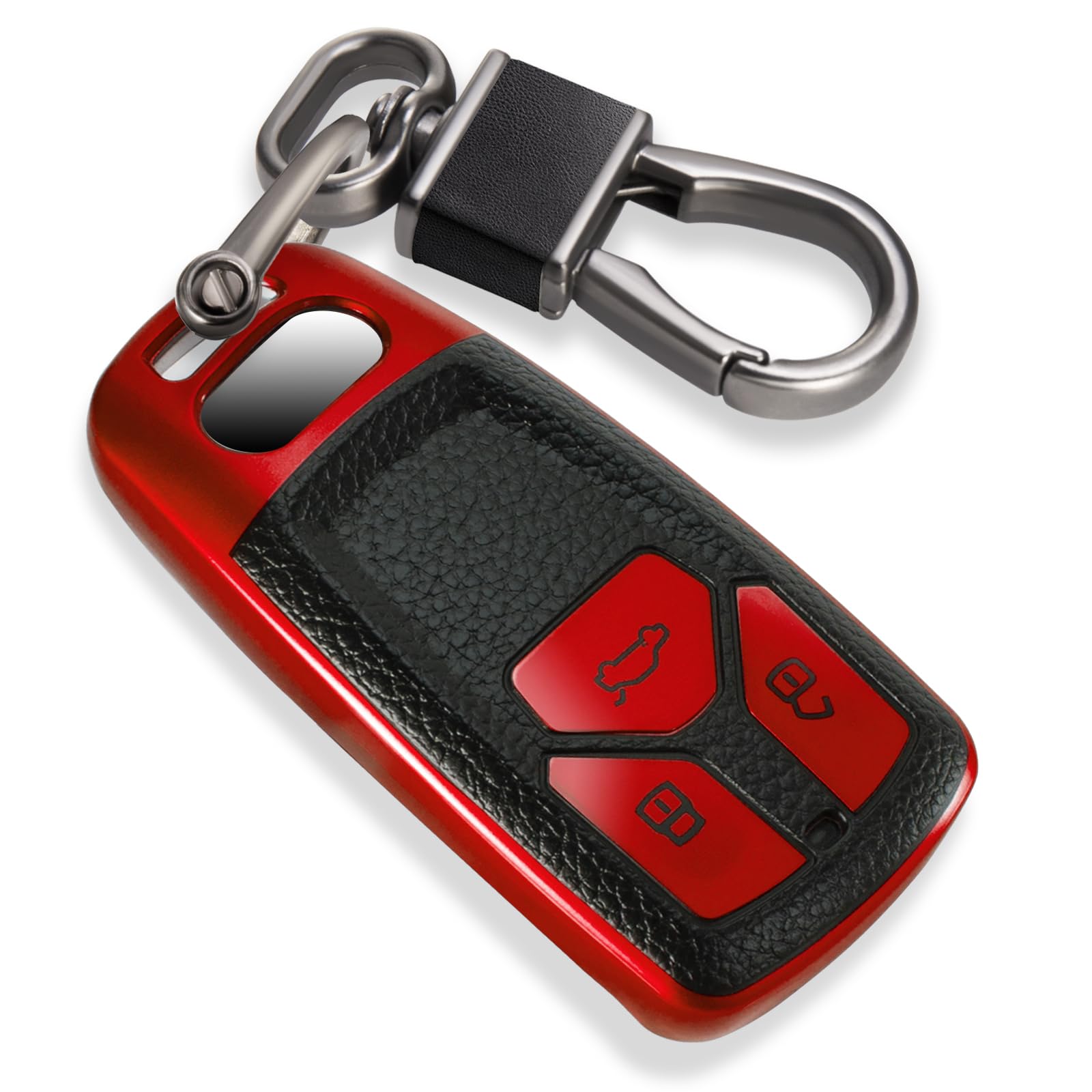Ctrinews For Audi Key Fob Cover With Leather Keychain, Advanced Soft Tpu Surface Grain Key Case For A4 A5 A6 Q3 Q5 Q7 Tts S4 S5