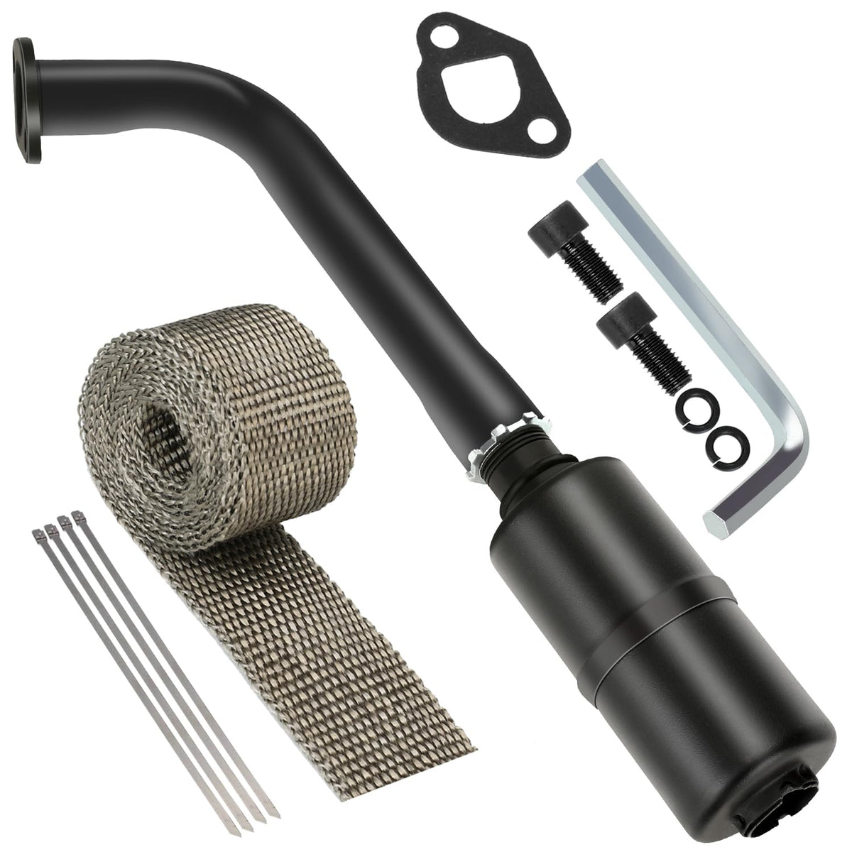 Yoxufa Exhaust Header Pipe Muffler Replacement For Predator 212 196Cc 224Cc 6.5Hp Coleman Ct200U Ct200U-Ex Bt200X Baja Warrior Mb200 Gx160 Gx200 Hammerhead Mini Bike Go Kart Part With Heat Shield Tape