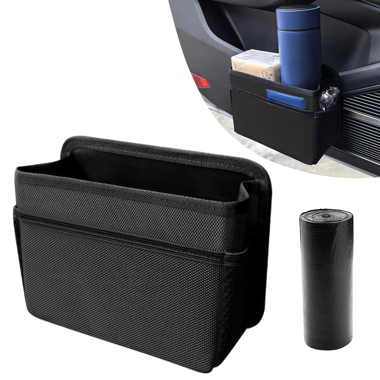 EKUWU Car Trash Can, Foldable Mini Car Trash Can with 1 Roll Garbage Bag, Hanging Vehicle Garbage Organizer Holder, Automotive I