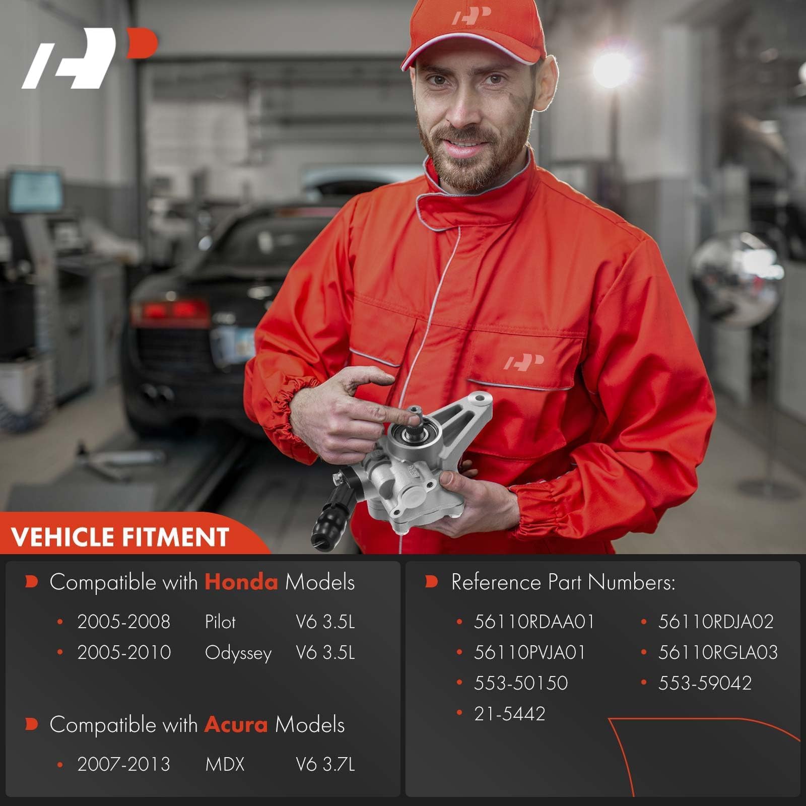A-Premium Power Steering Pump Compatible With Honda Odyssey 2005-2010, Pilot 2005-2008 & Acura Mdx 2007-2013, V6 3.5L 3.7L, Repl