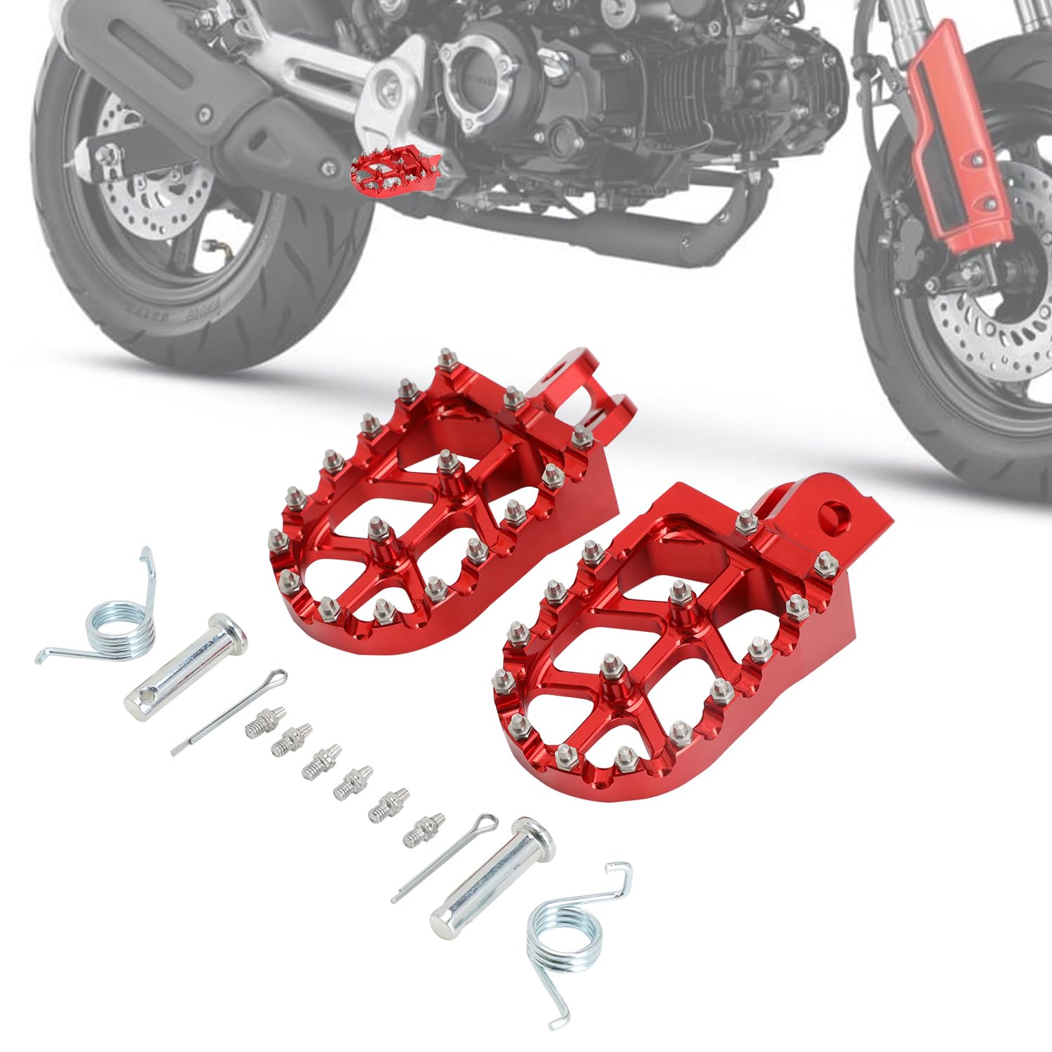 Iuvwisn Motorcycle Footpegs Foot Pegs Rest Pedal Mx Style Cnc For Grom Msx 125 2013-2023 Monkey 125 2020-2023 Grom Clone Red