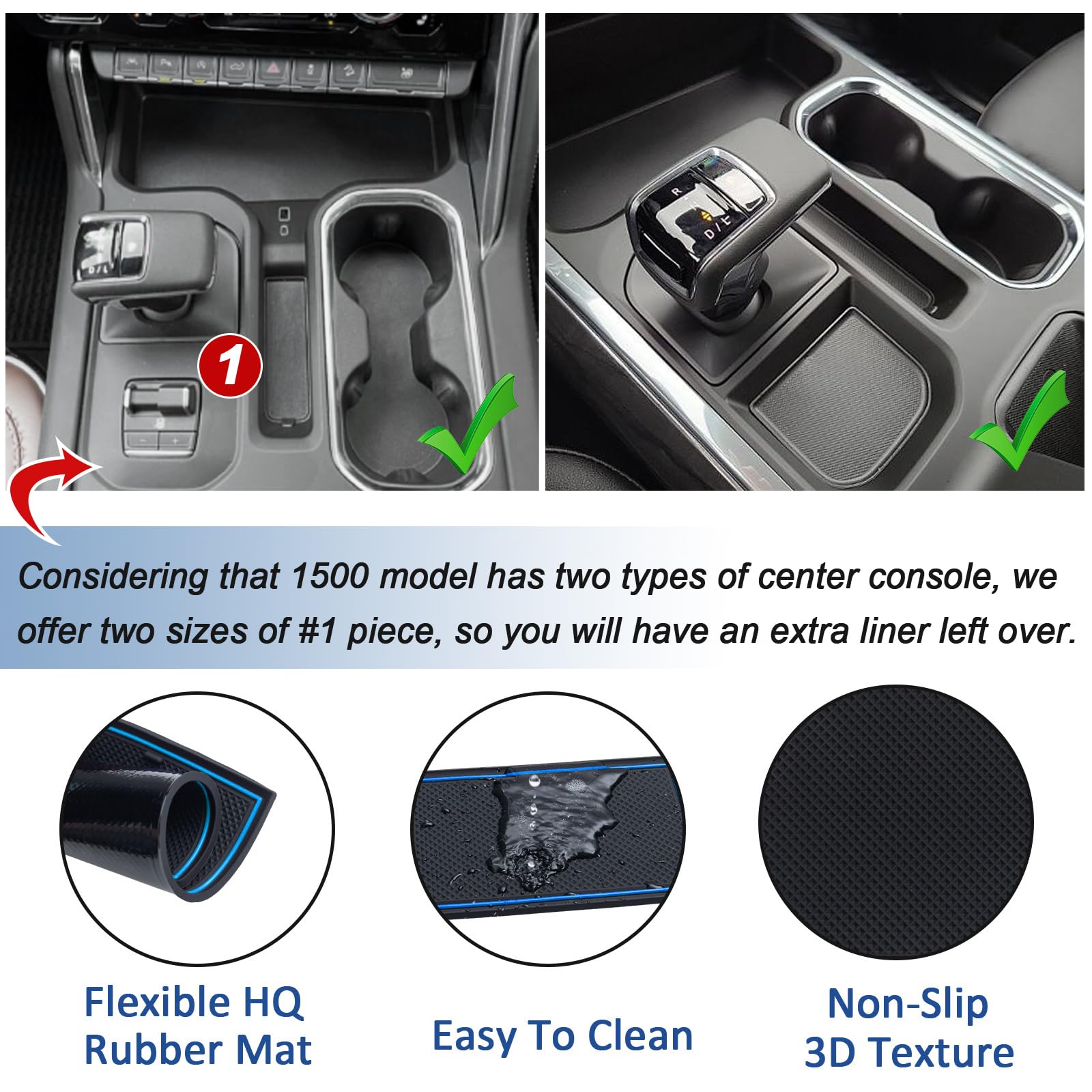 TOPINSTALL Blue 7PCS Console Liners Compatible with 2023-2025 Chevy Silverado/GMC Sierra 1500 & 2022 Refreshed 1500 Models, Prem