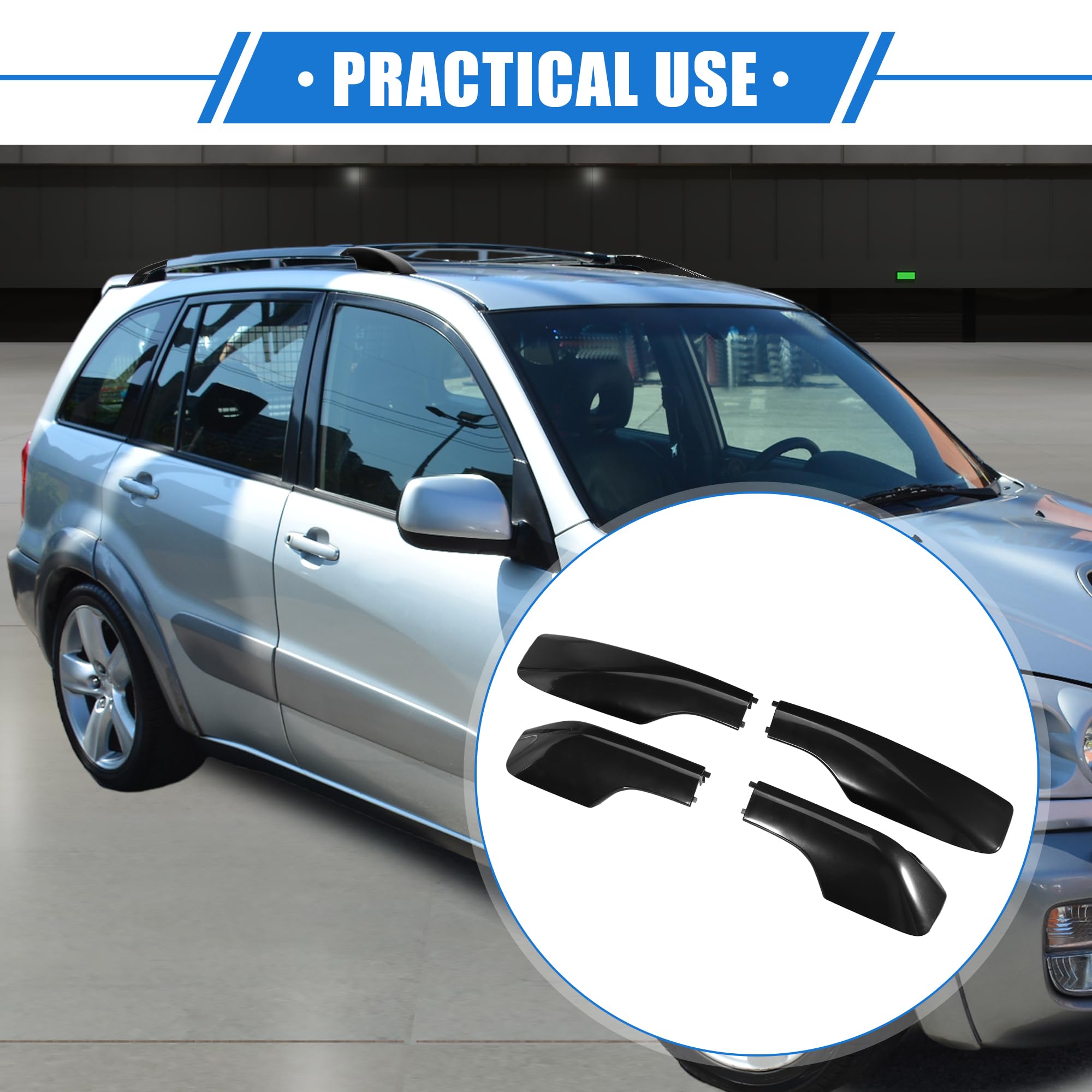 VekAuto 4pcs Car Roof Rack Side Rails End Cover Shell Cap Compatible for Toyota RAV4 2001-2005, Durable Plastic Black Cargo Rack
