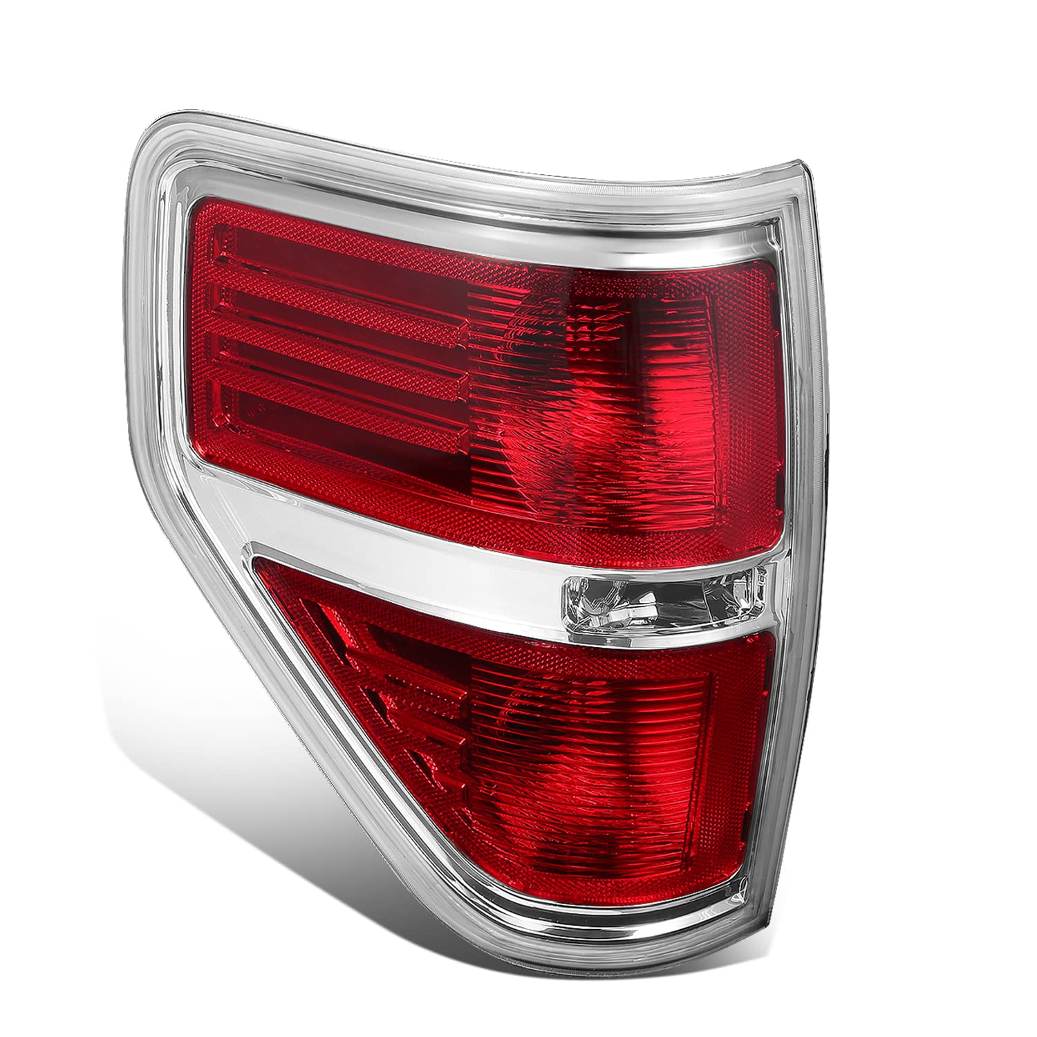 Auto Dynasty Factory Style Rear Tail Lights Brake Lamps Compatible With Ford F-150 09-14, Driver Left Side, Chrome Trim Red Lens