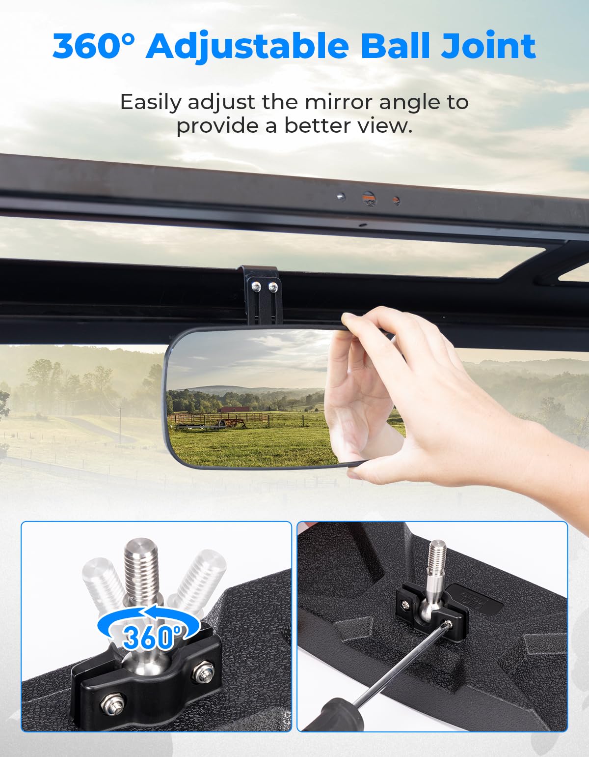 KEMIMOTO Upgraded Rear View Mirror with Sliding Height Adjustment Compatible with Polaris Ranger 500 570 900 XP 1000 XP/Crew 201