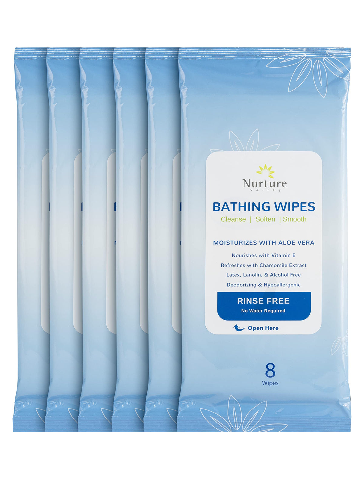 Nurture Valley Rinse Free Bathing Wipes For Adults  Waterless Cleansing W Aloe For Sensitive Skin  Disposable Adult Body Bath We