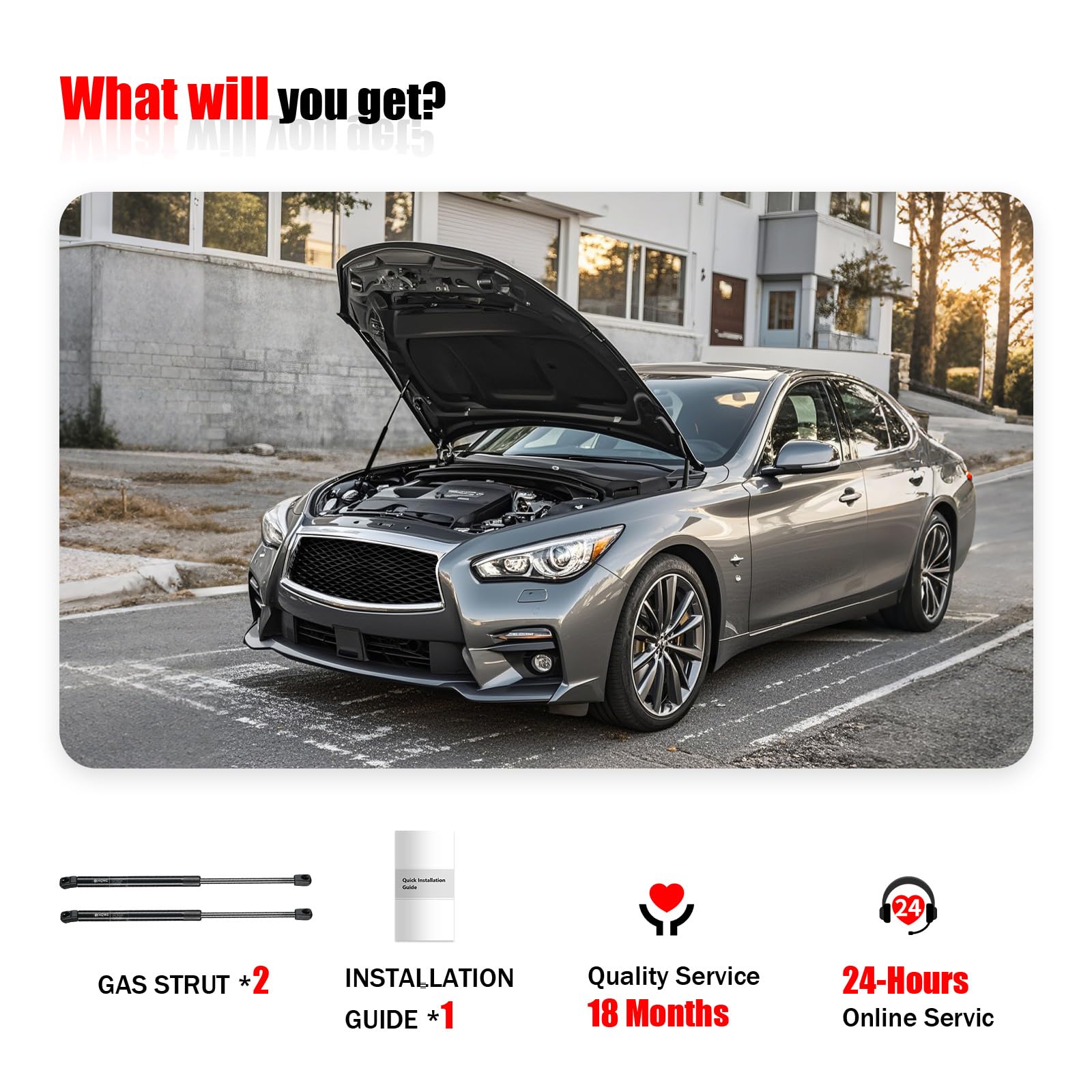 Iaqwe Pm3369 Infiniti Front Hood Lift Support Compatible With Infiniti Q50 2014 2015 2016 2017 2018 2019 2020 2021 Front Gas Str