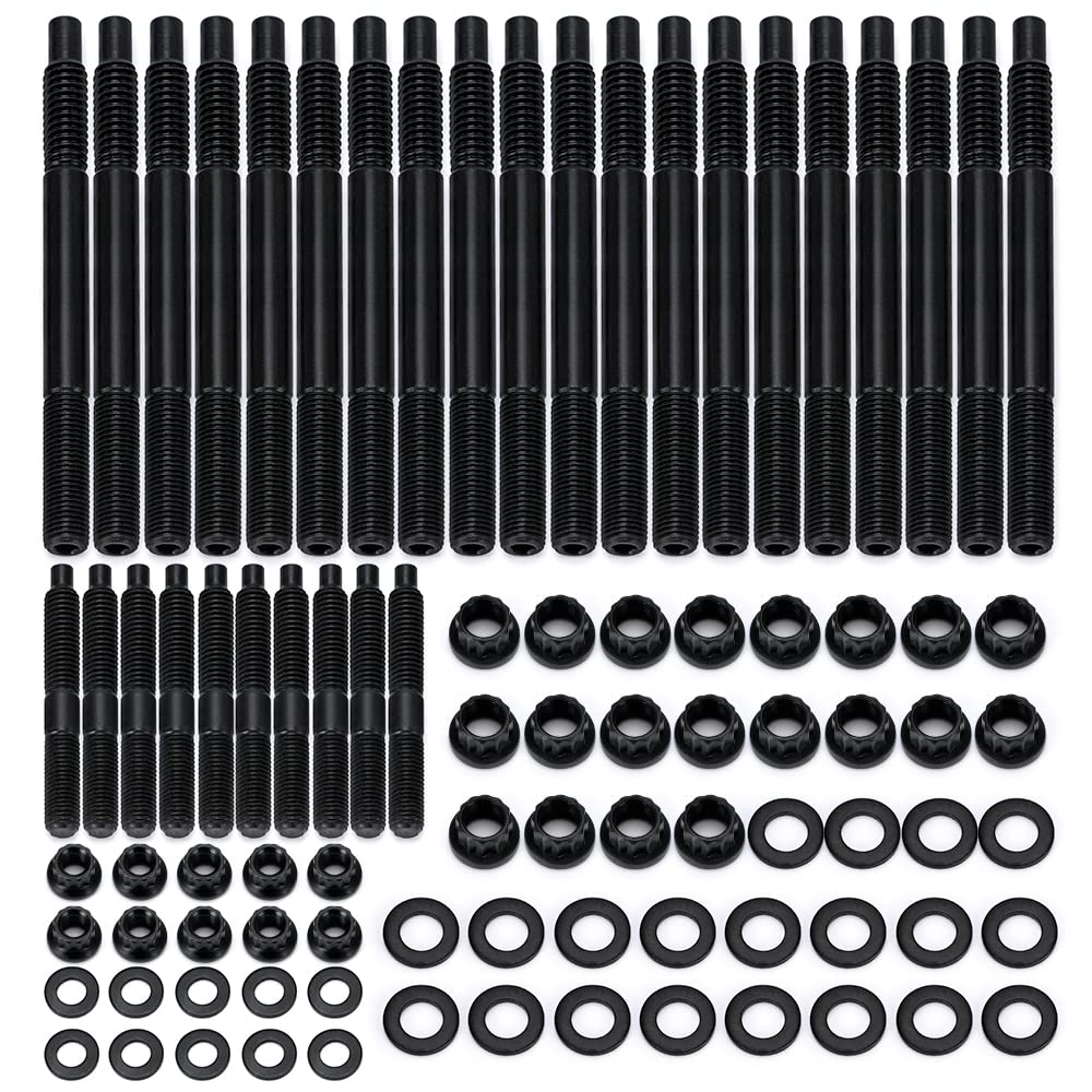 PQY 12-Point Cylinder Gasket Head Stud Bolts Nuts Kit Compatible with 04-19 Chevy LS1 LS3 5.3L 5.7L 6.0L Engines 234-4317