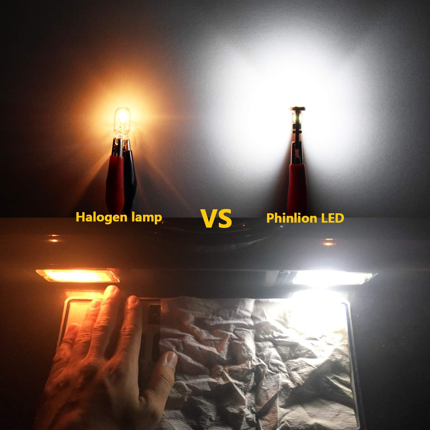 Phinlion 500 Lumens 194 Led Bulb 6000K Xenon White Canbus Error Free 168 2825 W5W T10 Wedge Led Replacement Bulbs For Car Dome Map Door Courtesy License Plate Lights, 2 Pack