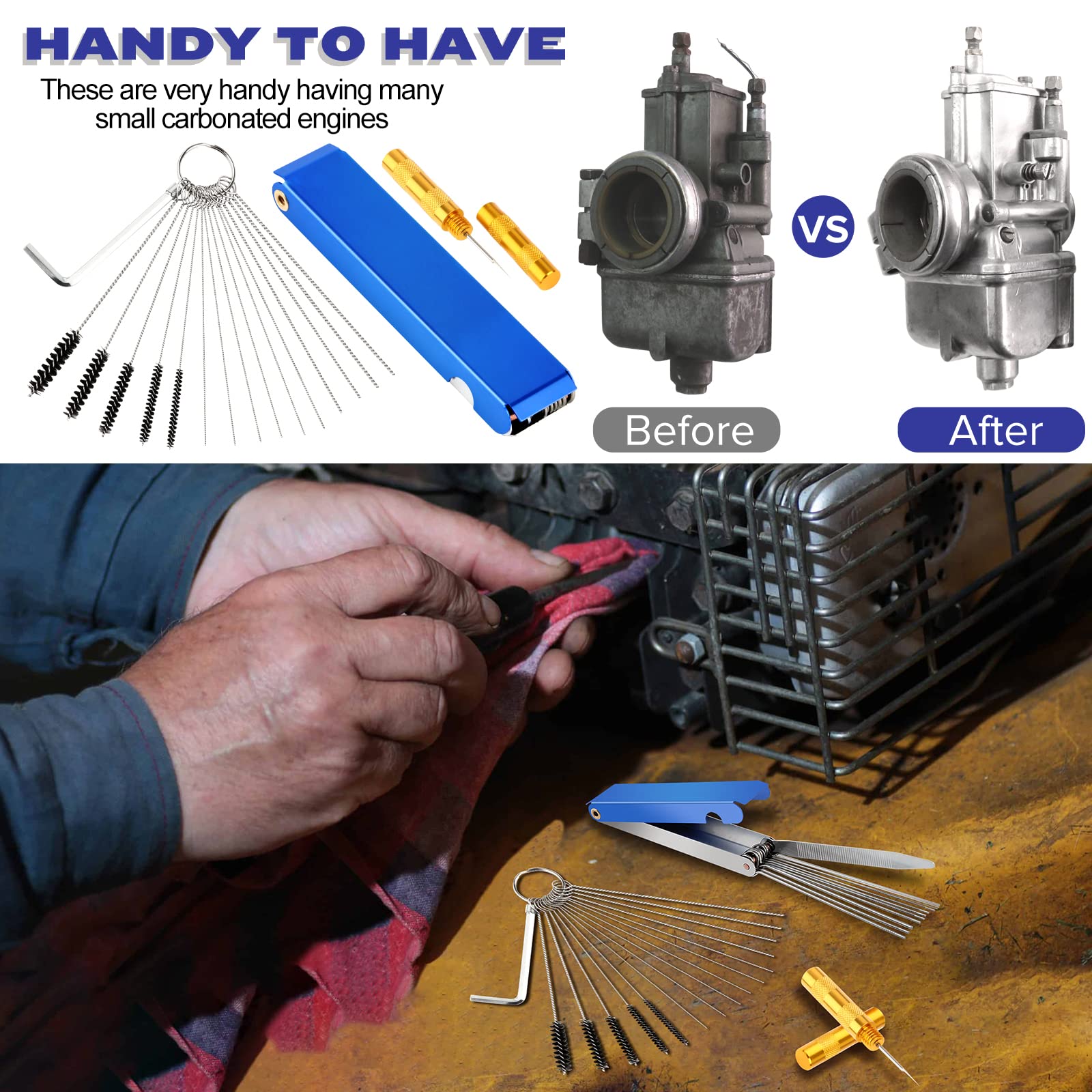 Valchoose Premium Torch Tip Cleaner, Stainless Steel Carburetor Cleaning Kit Heavy Duty, Density Nylon For Motorcycle Jet Lawnmower Small Engine Welding Stove Airbrush Spray Gun