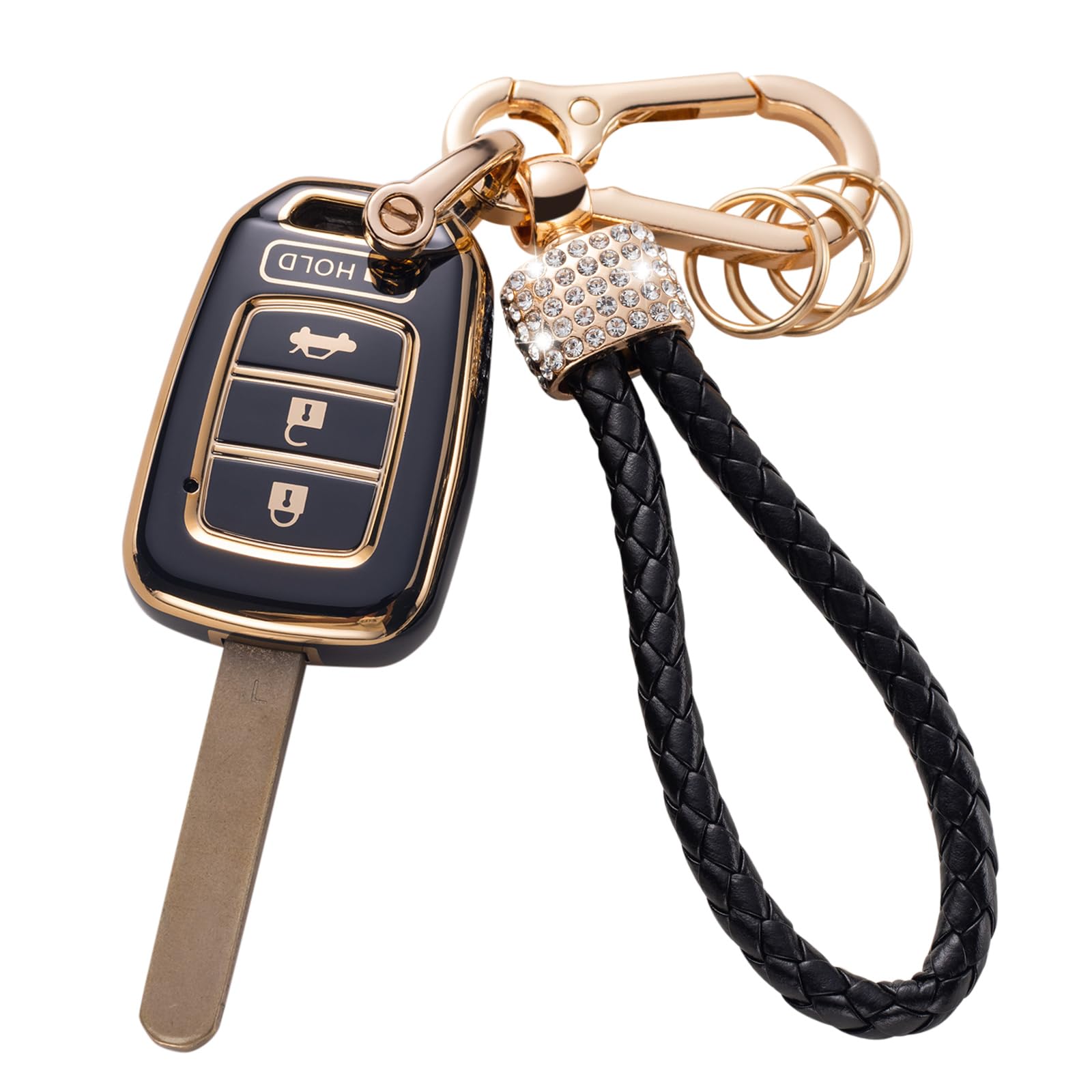 Gematay For Honda Key Fob Cover With Lanyard, Car Key Case Protection For Honda Accord Civic Cr-V Smart Key Holder