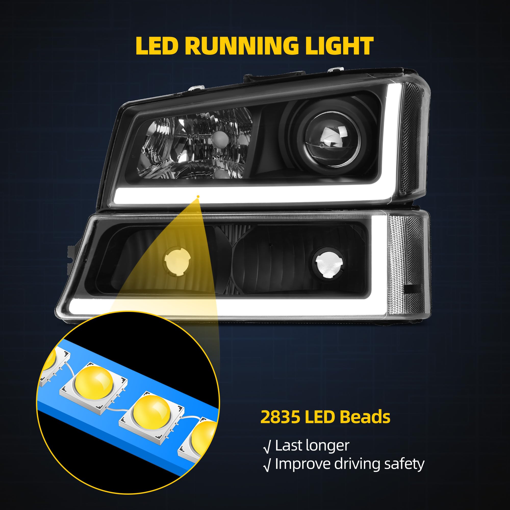 Dwvo Projector Headlight Assembly Compatible With 2003 2004 2005 2006 Chevy Avalanche Silverado 1500 1500Hd 2500 2500Hd 3500/200