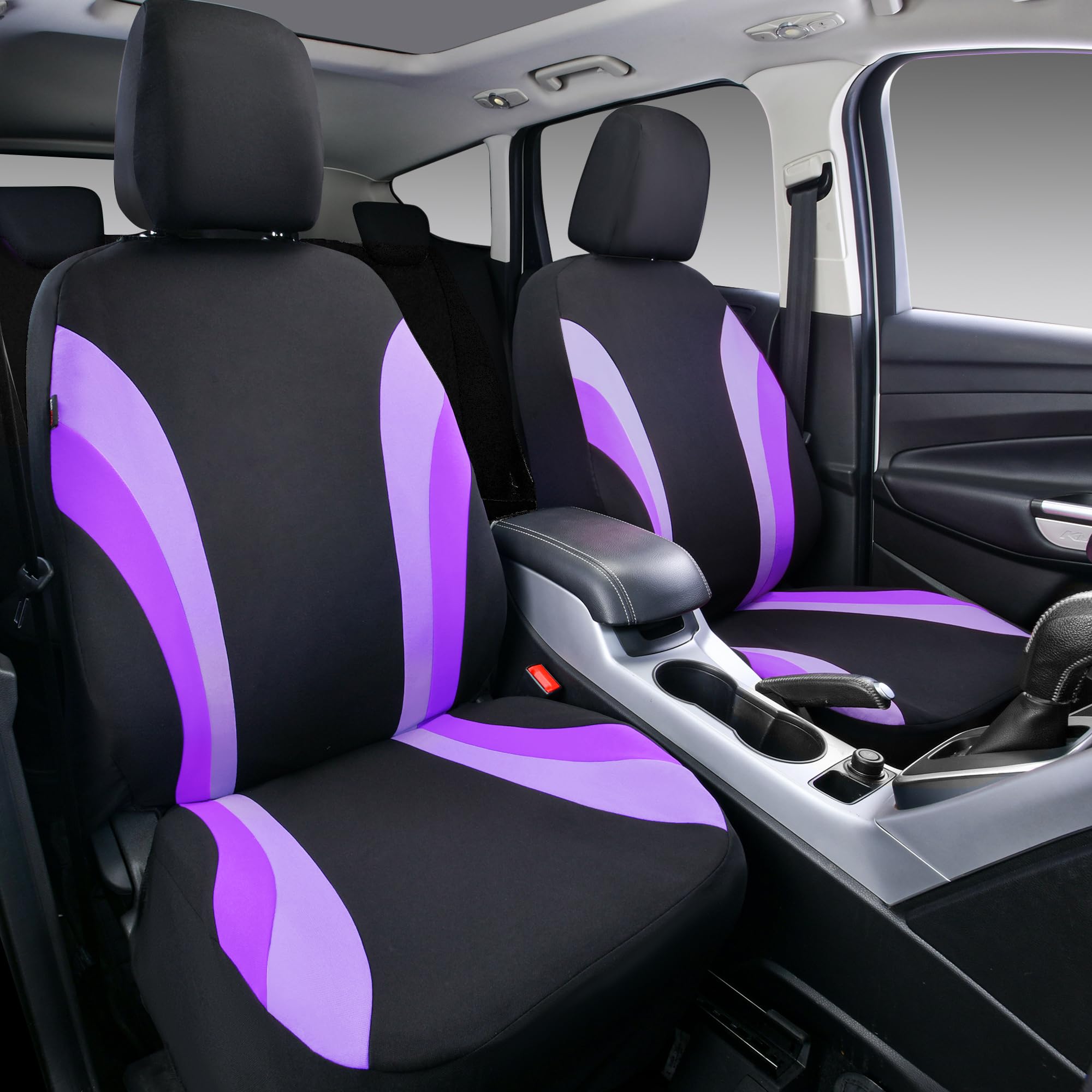 Car Pass Line Rider Sporty Front Seat Covers,Purple Car Seat Covers Two Front Seats Only For Cute Women Girl, Airbag Compatible,